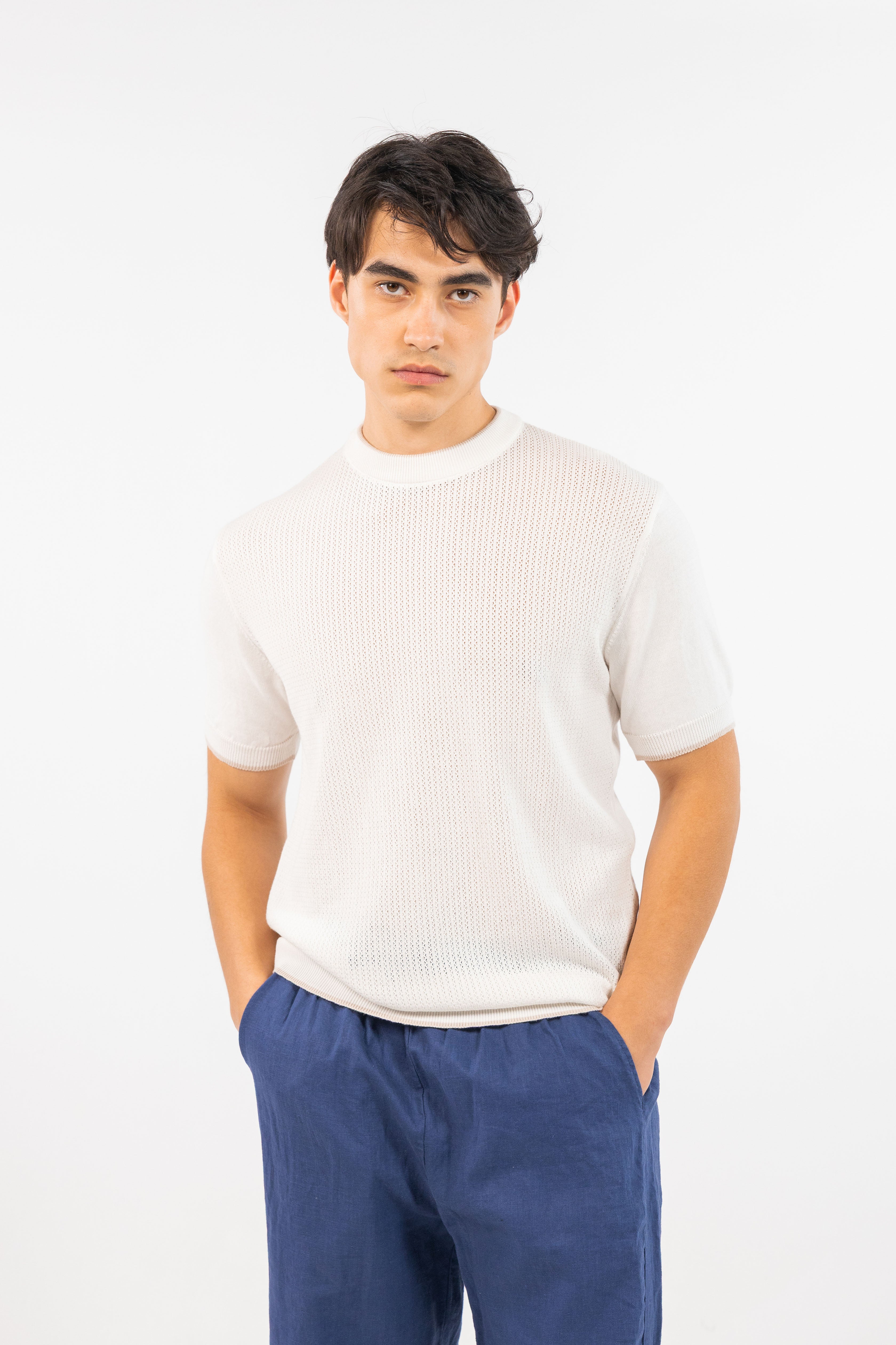 Off White Cutwork Knitted T-Shirt