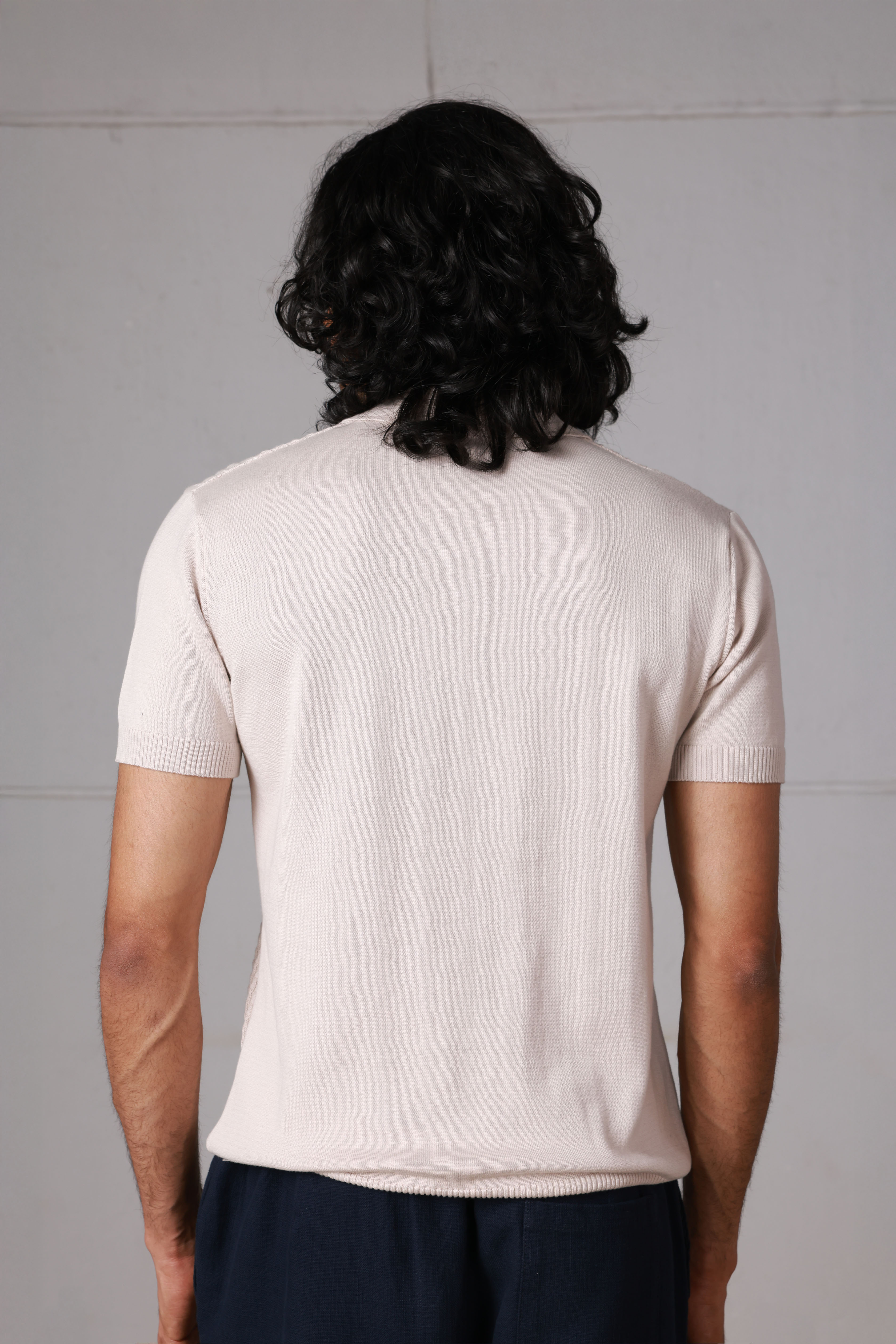 Beige Braided Knitted Polo