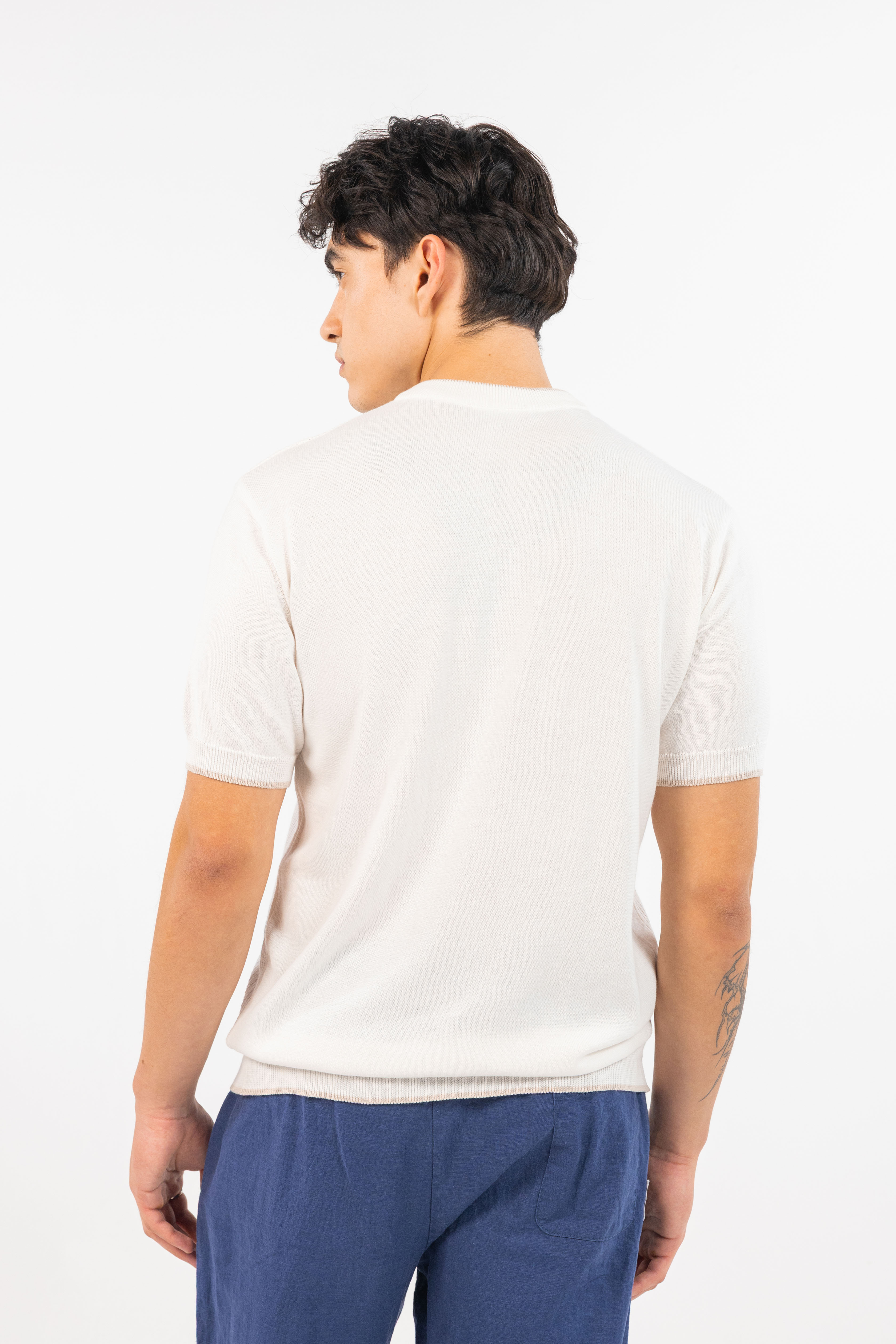 Off White Cutwork Knitted T-Shirt