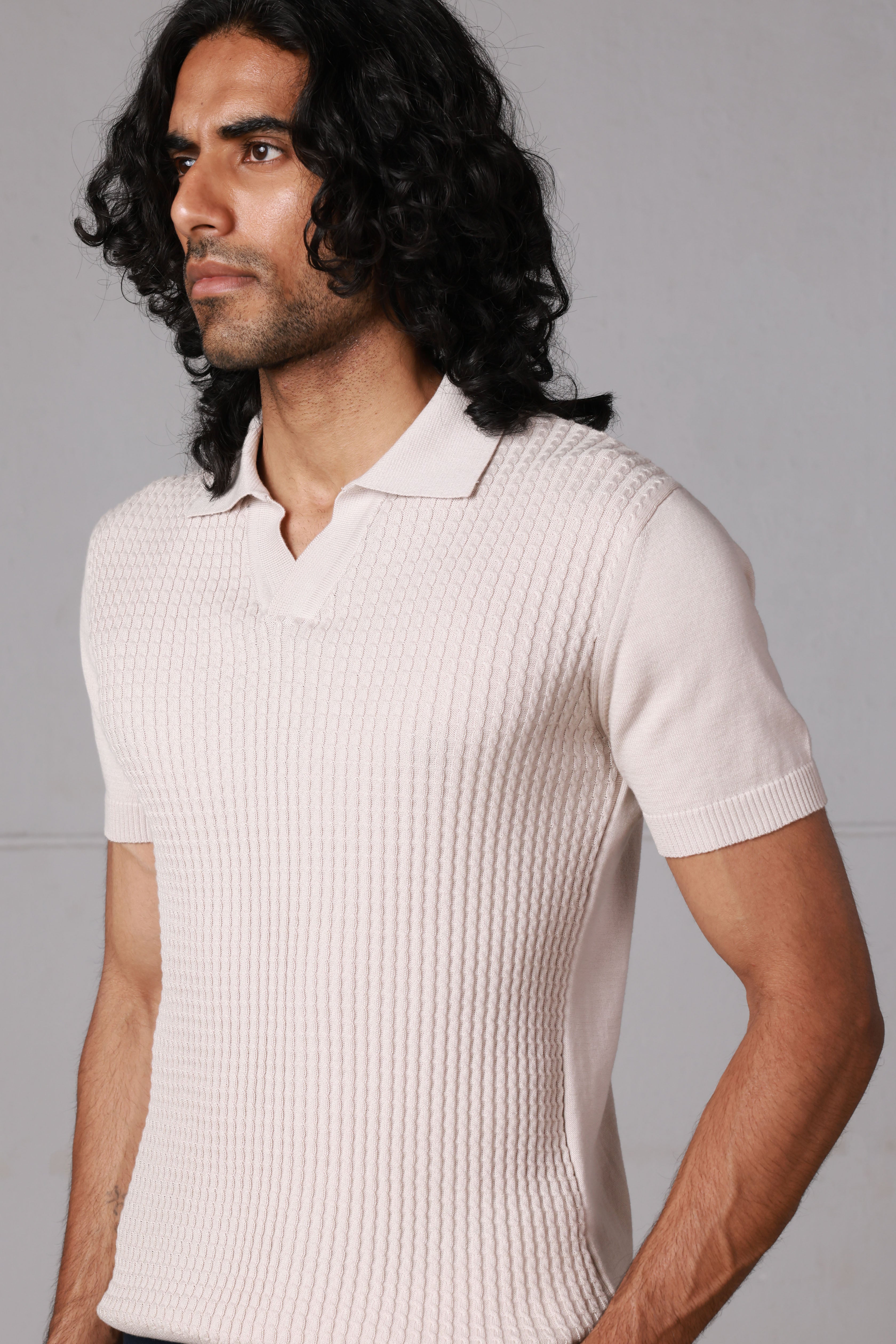 Beige Braided Knitted Polo