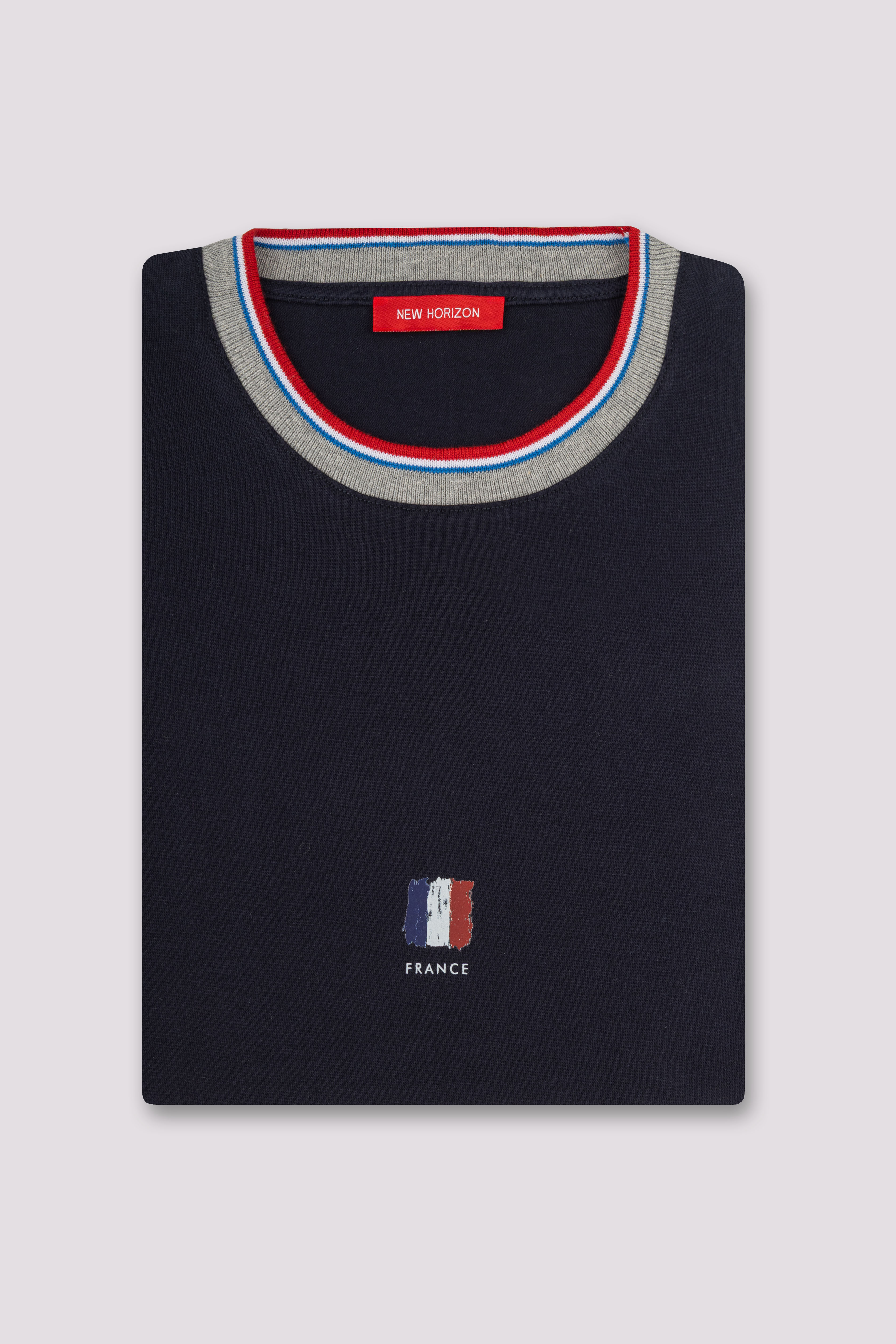 Navy Knitted Collar T-Shirt