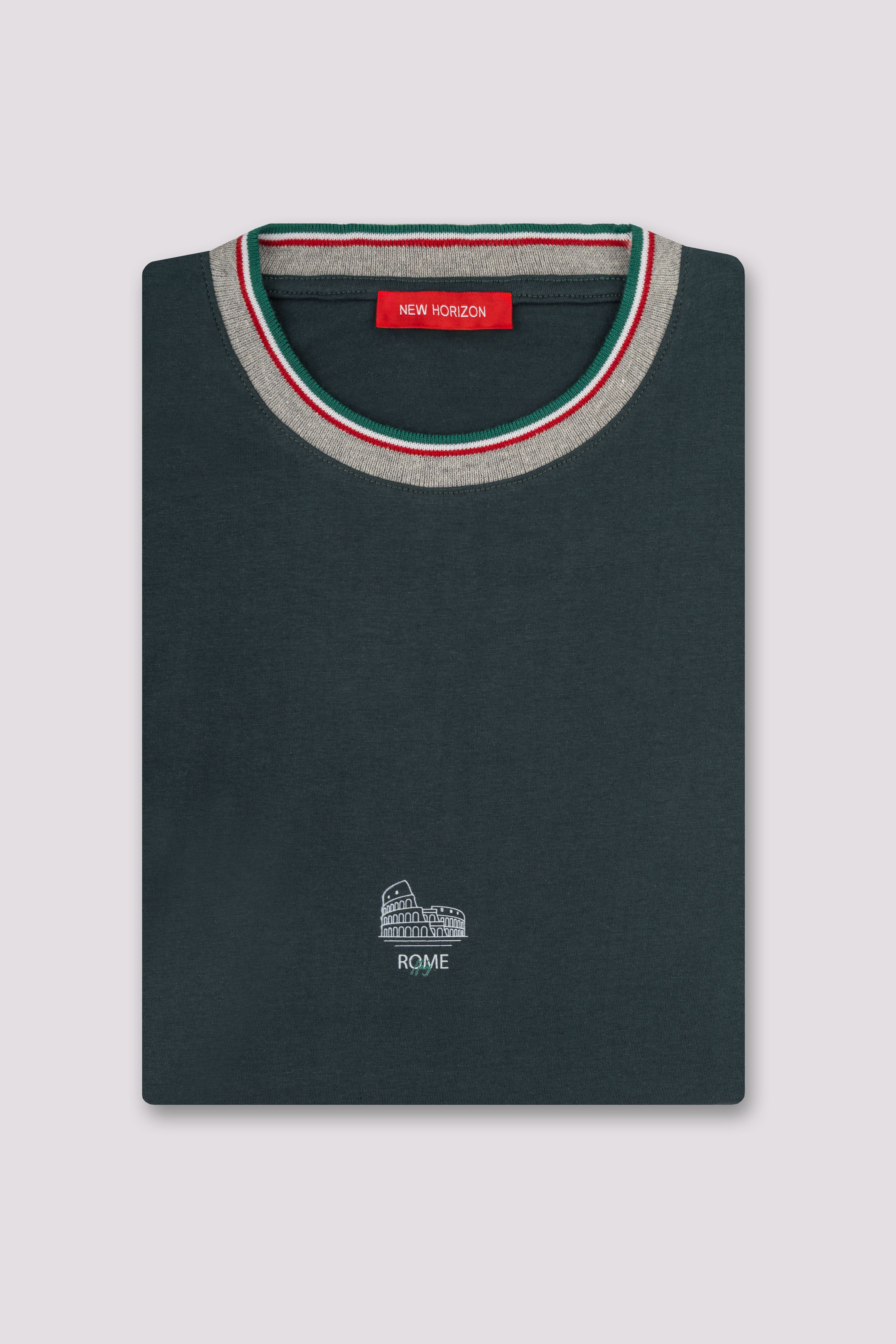 Olive Knitted Collar T-Shirt