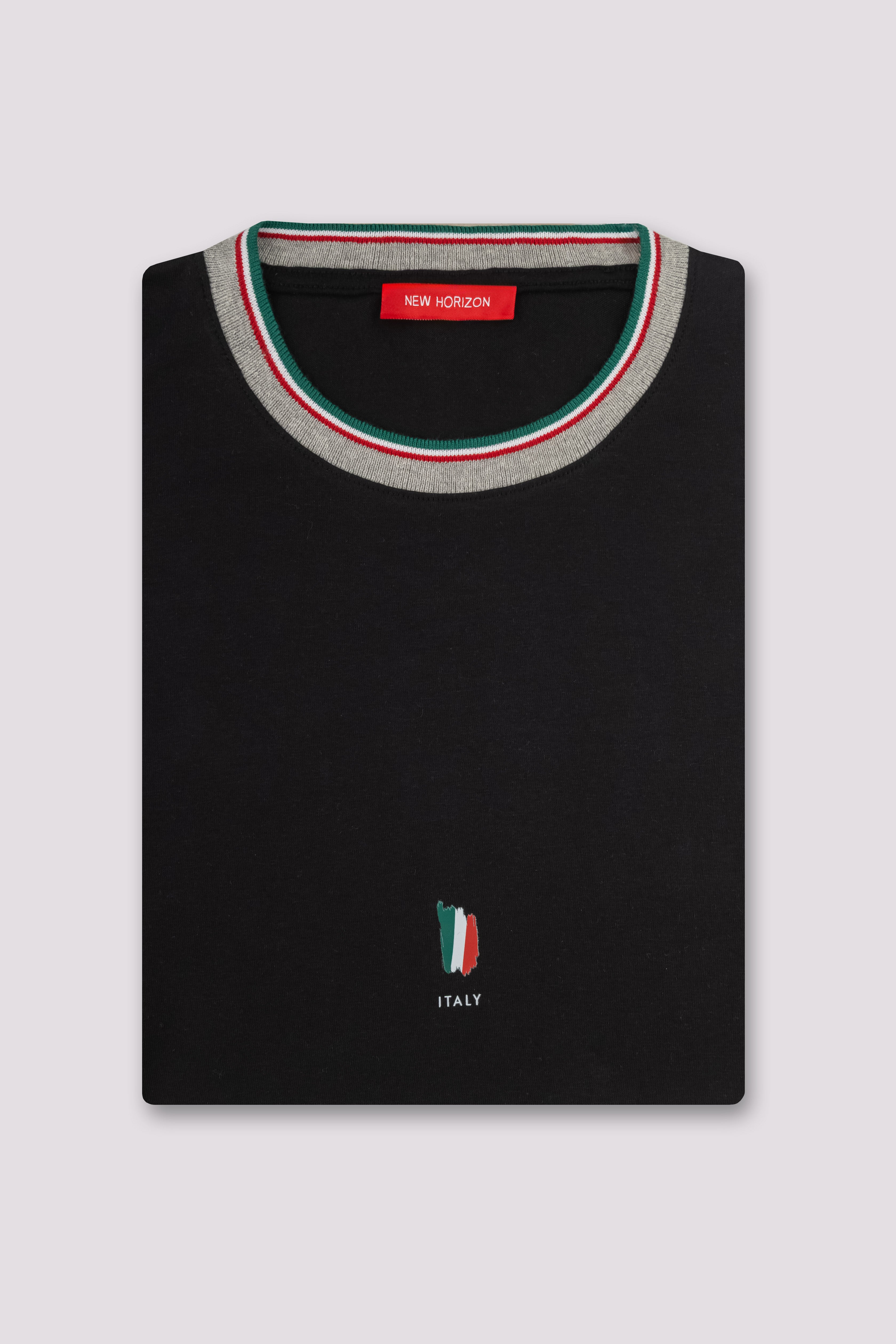 Black Knitted Collar T-Shirt
