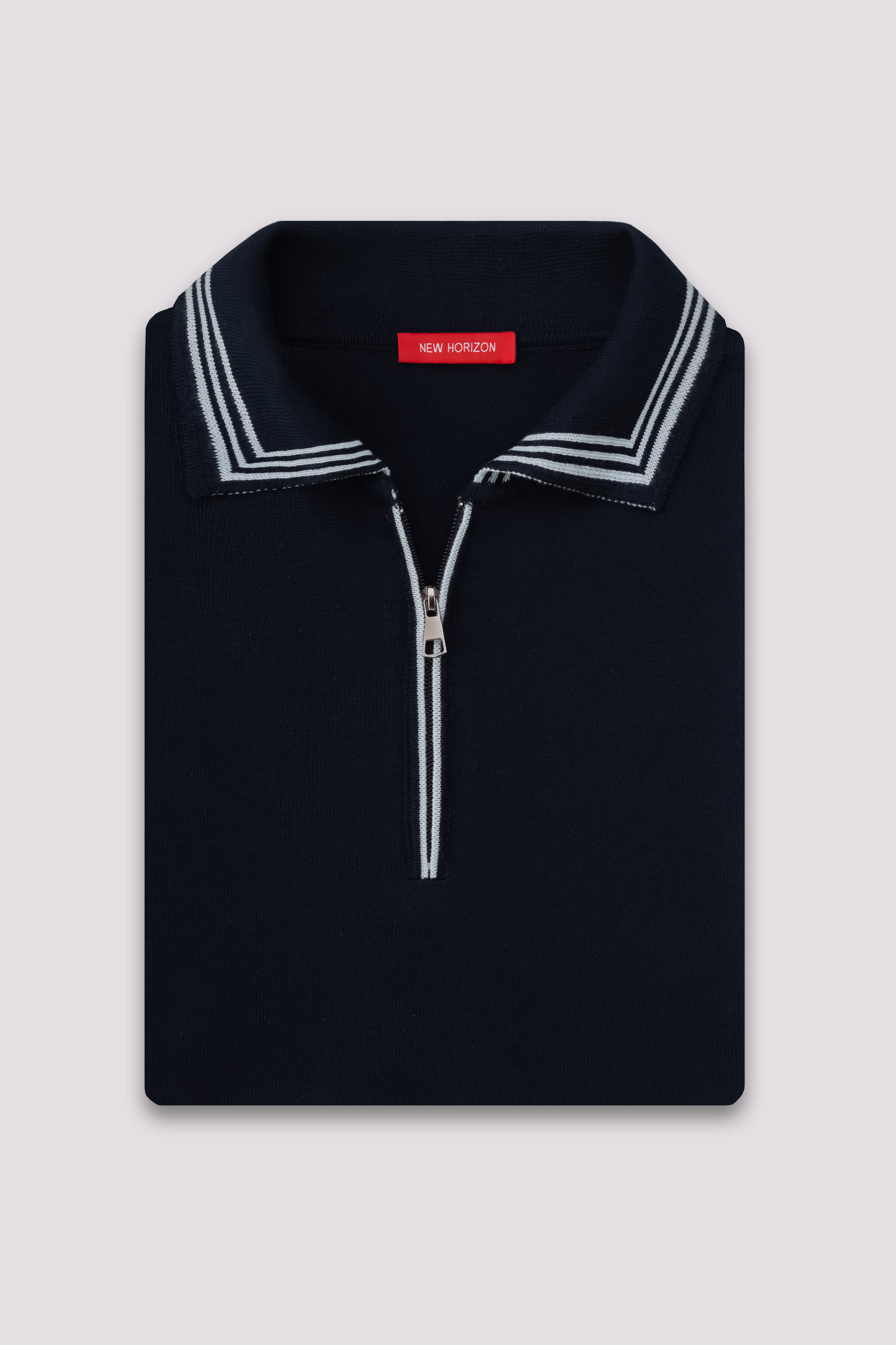 Black Knitted Zipped Polo