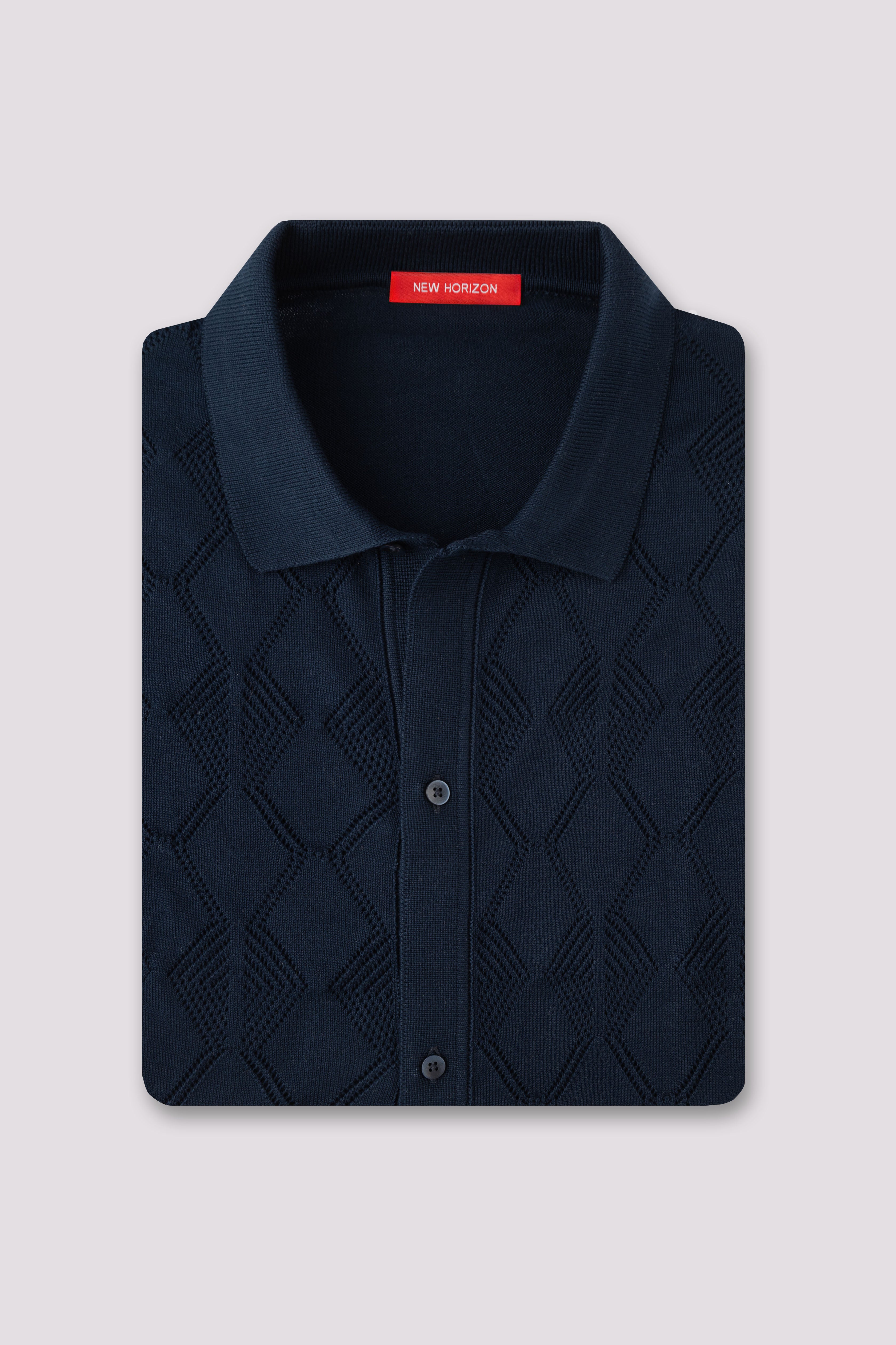Navy Textured Knitted Shirt