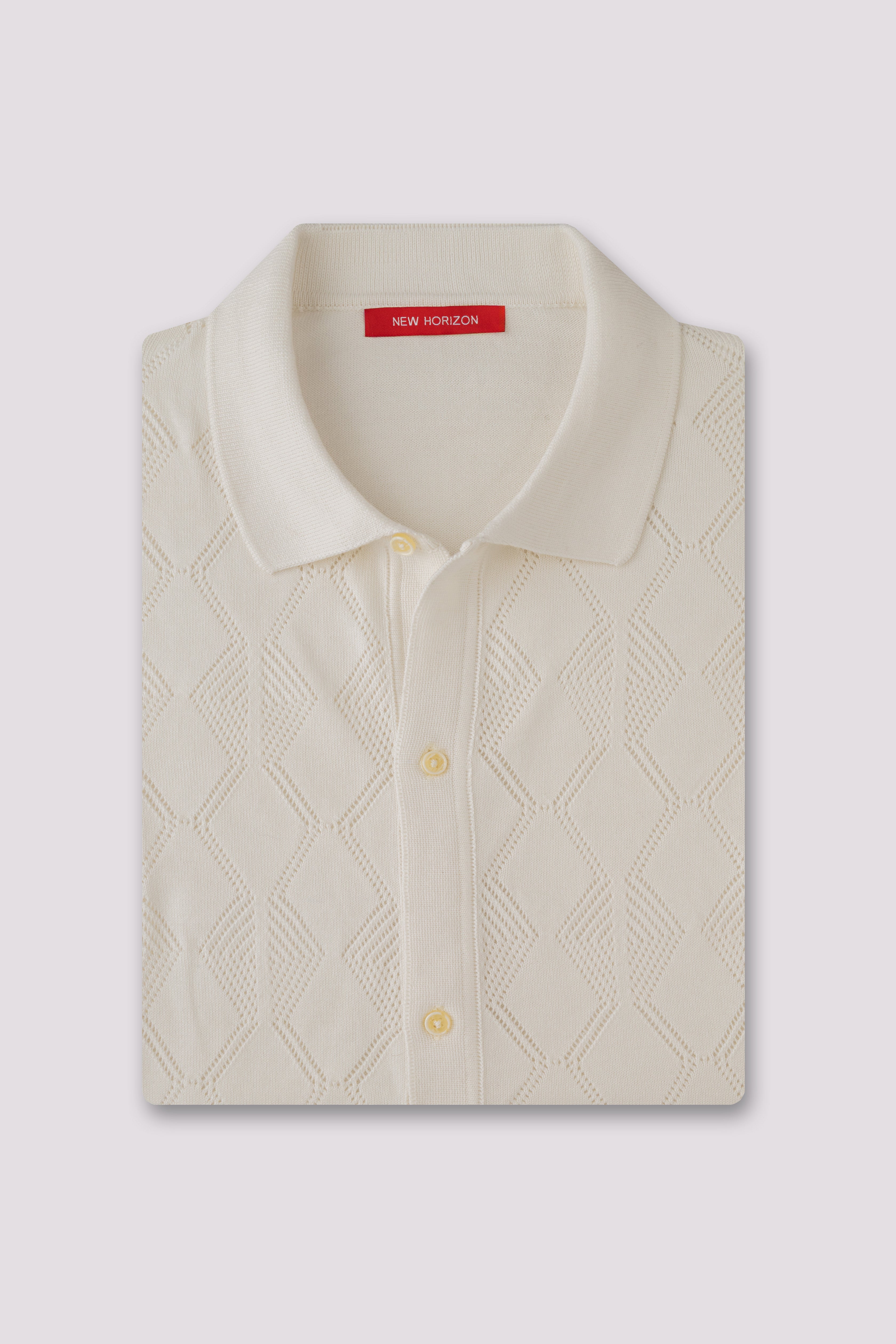Off White Textured Knitted Shirt