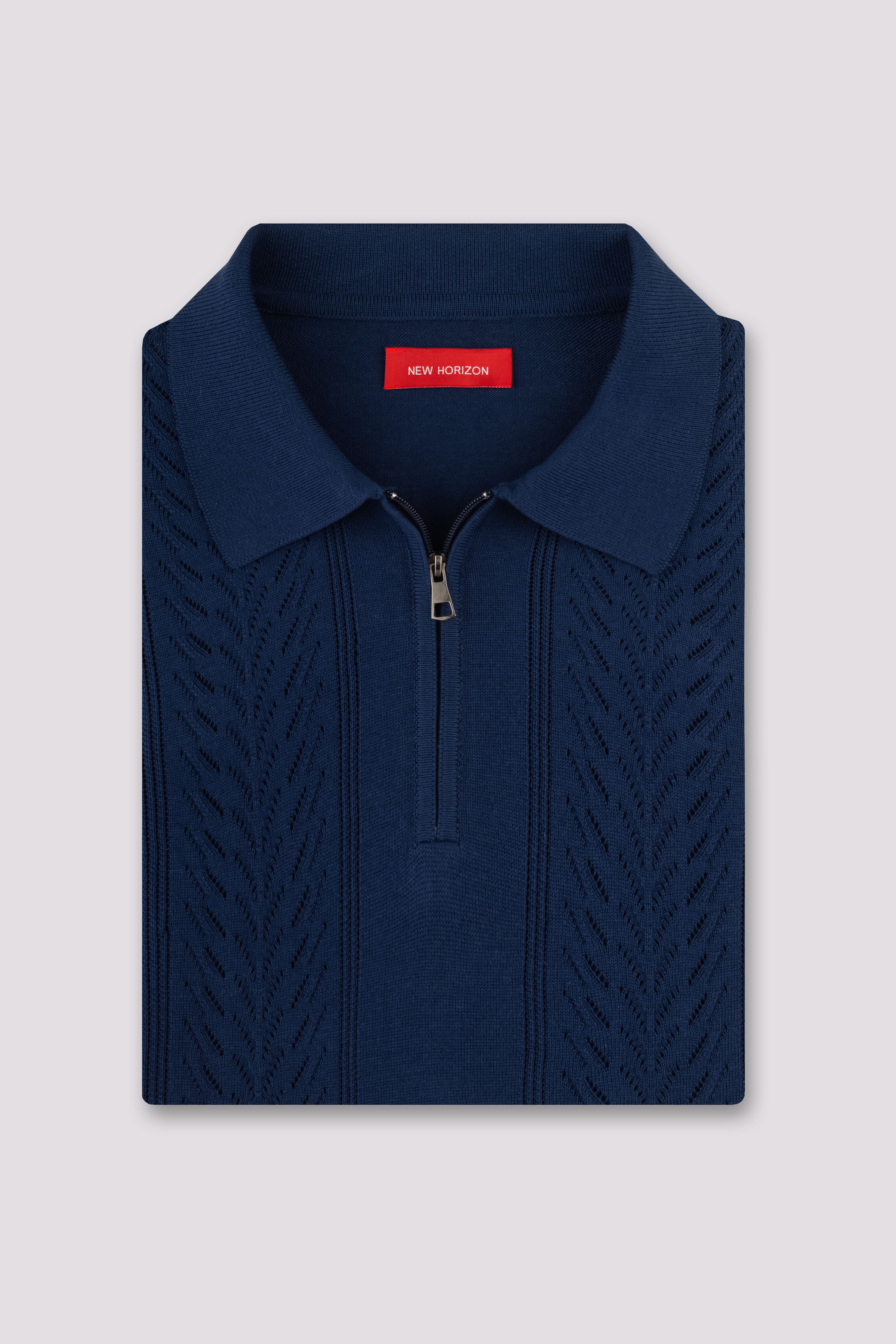 Royal Blue Quarter Zipped Knit Polo
