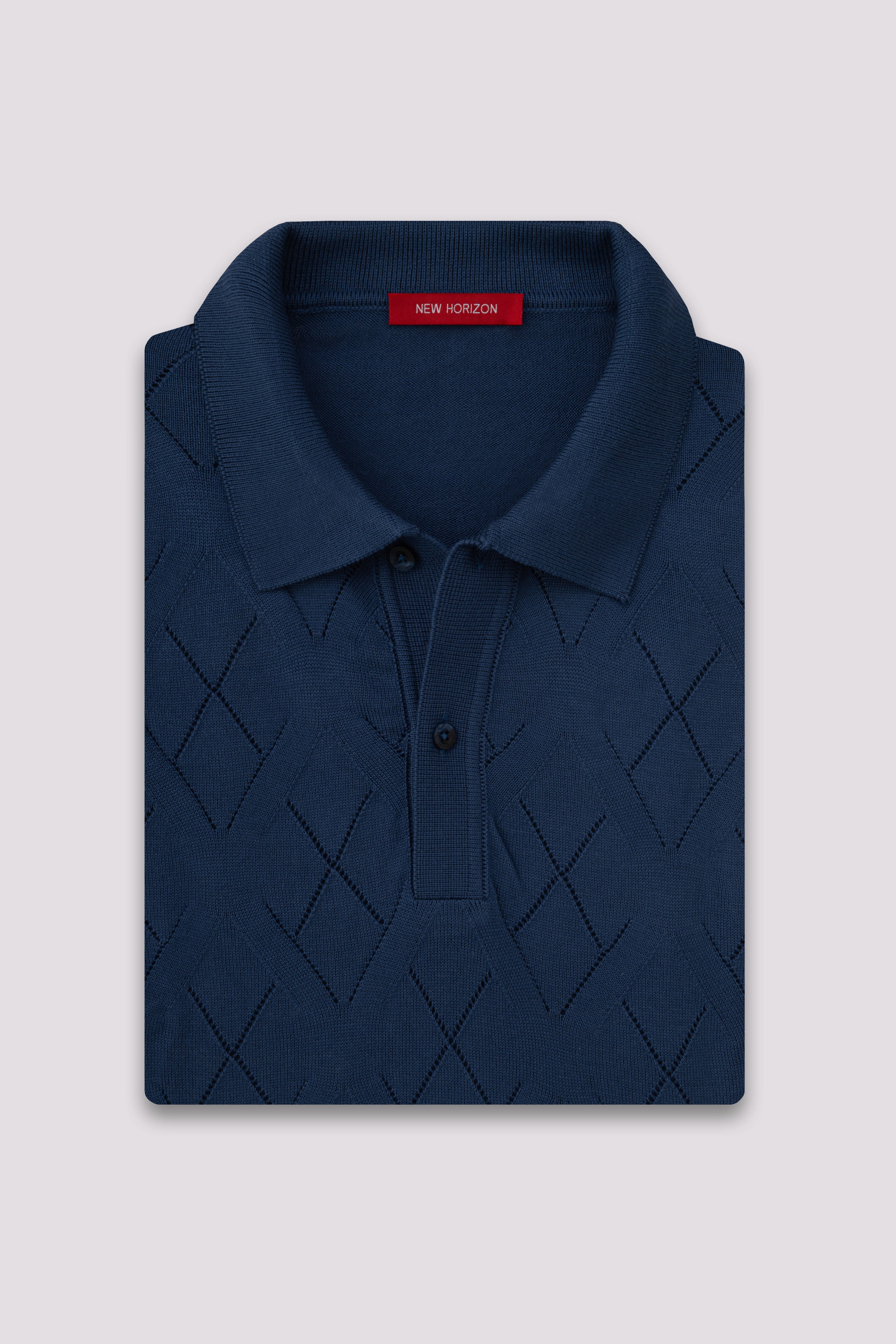 Royal Blue Diamond Knitted Polo
