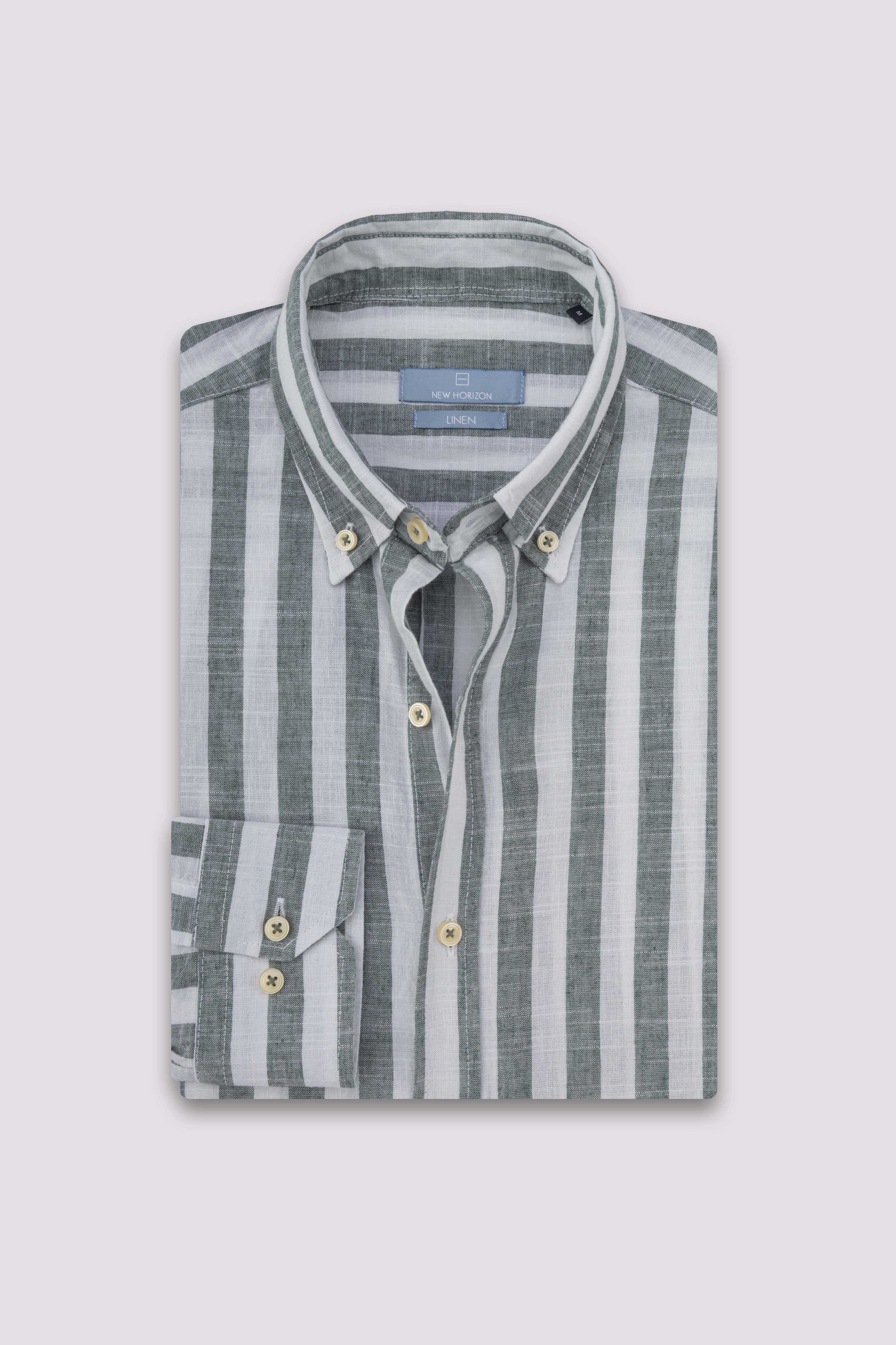 Olive Wide Striped Linen-Cotton Shirt