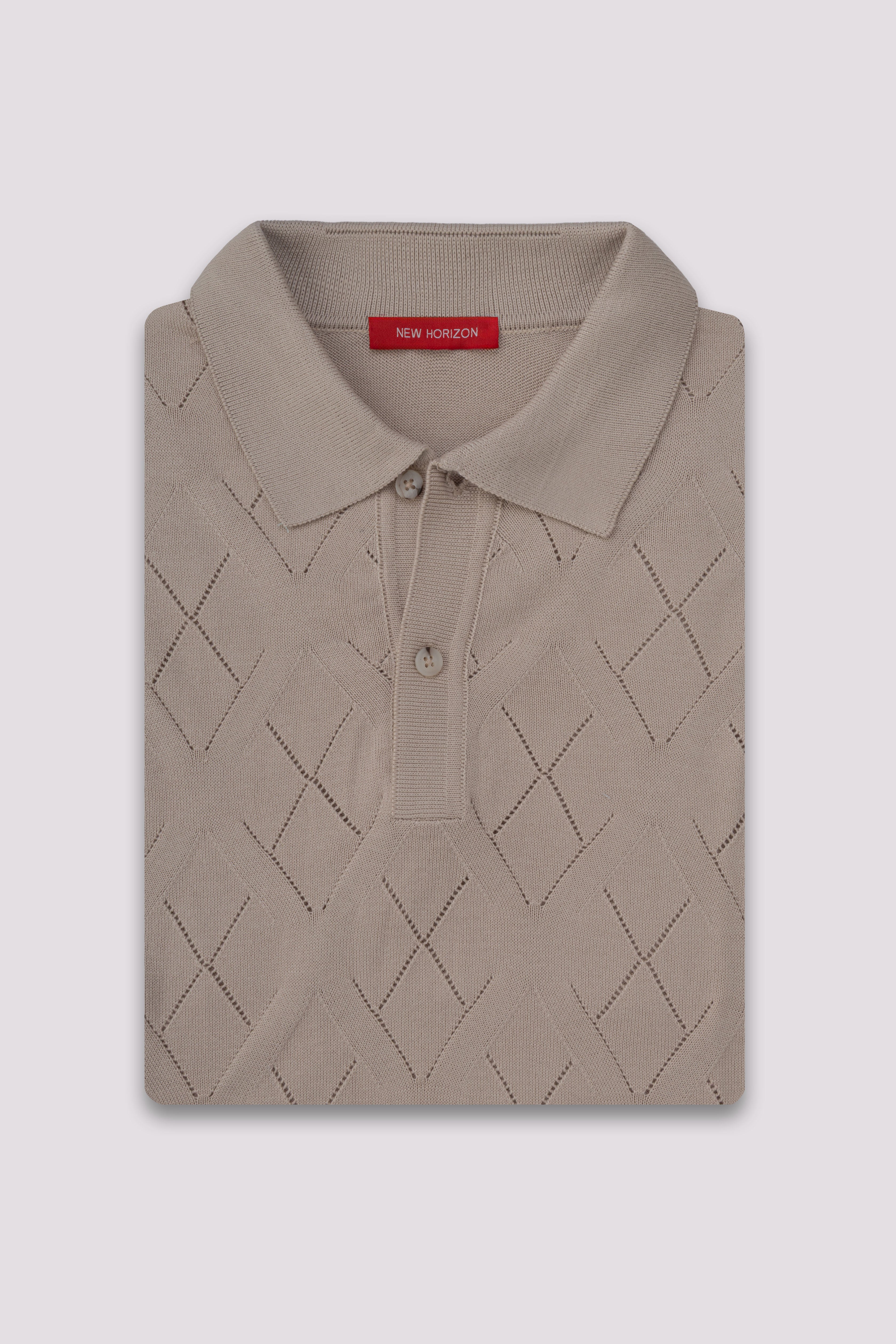 Beige Diamond Knitted Polo