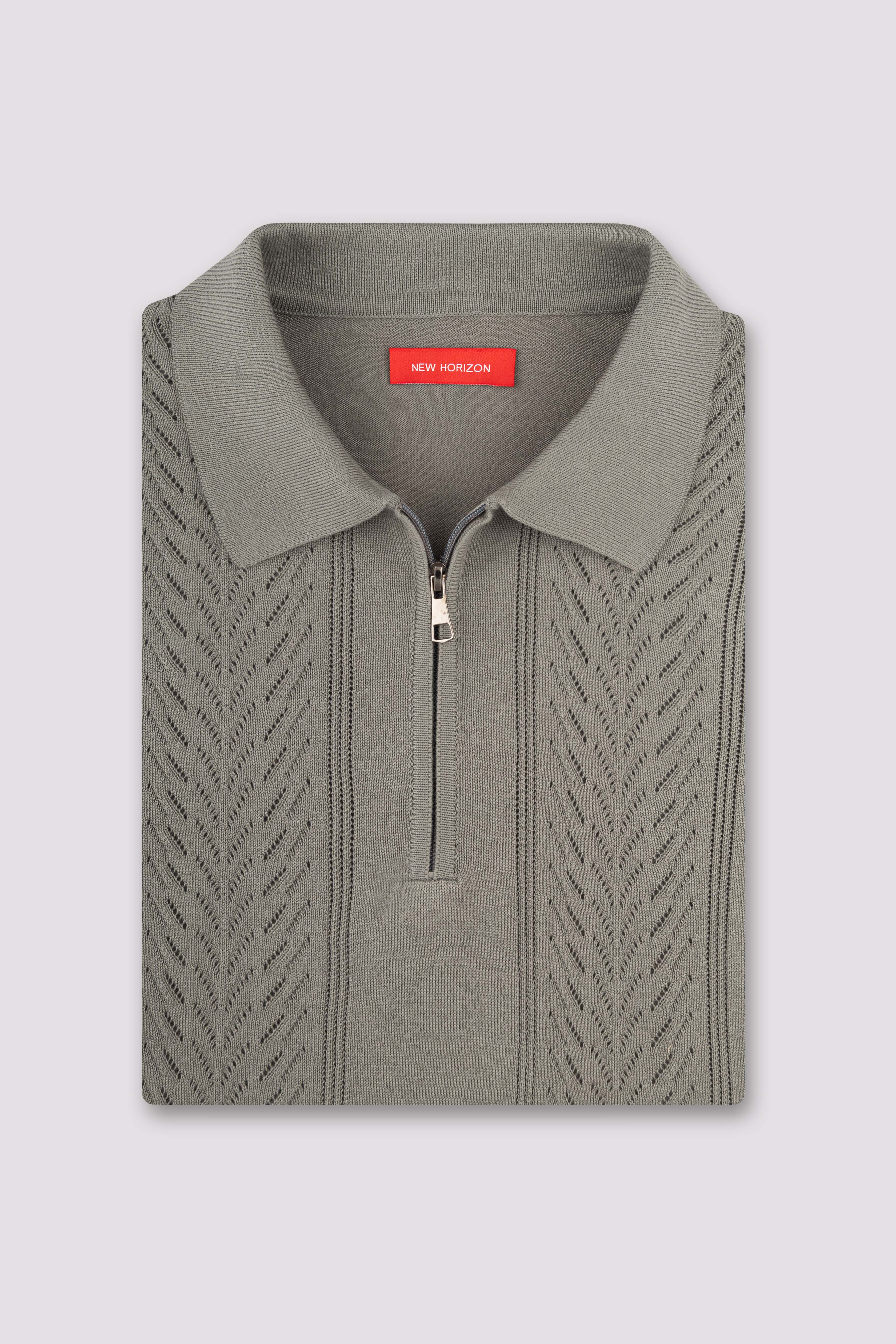 Olive Quarter Zipped Knit Polo