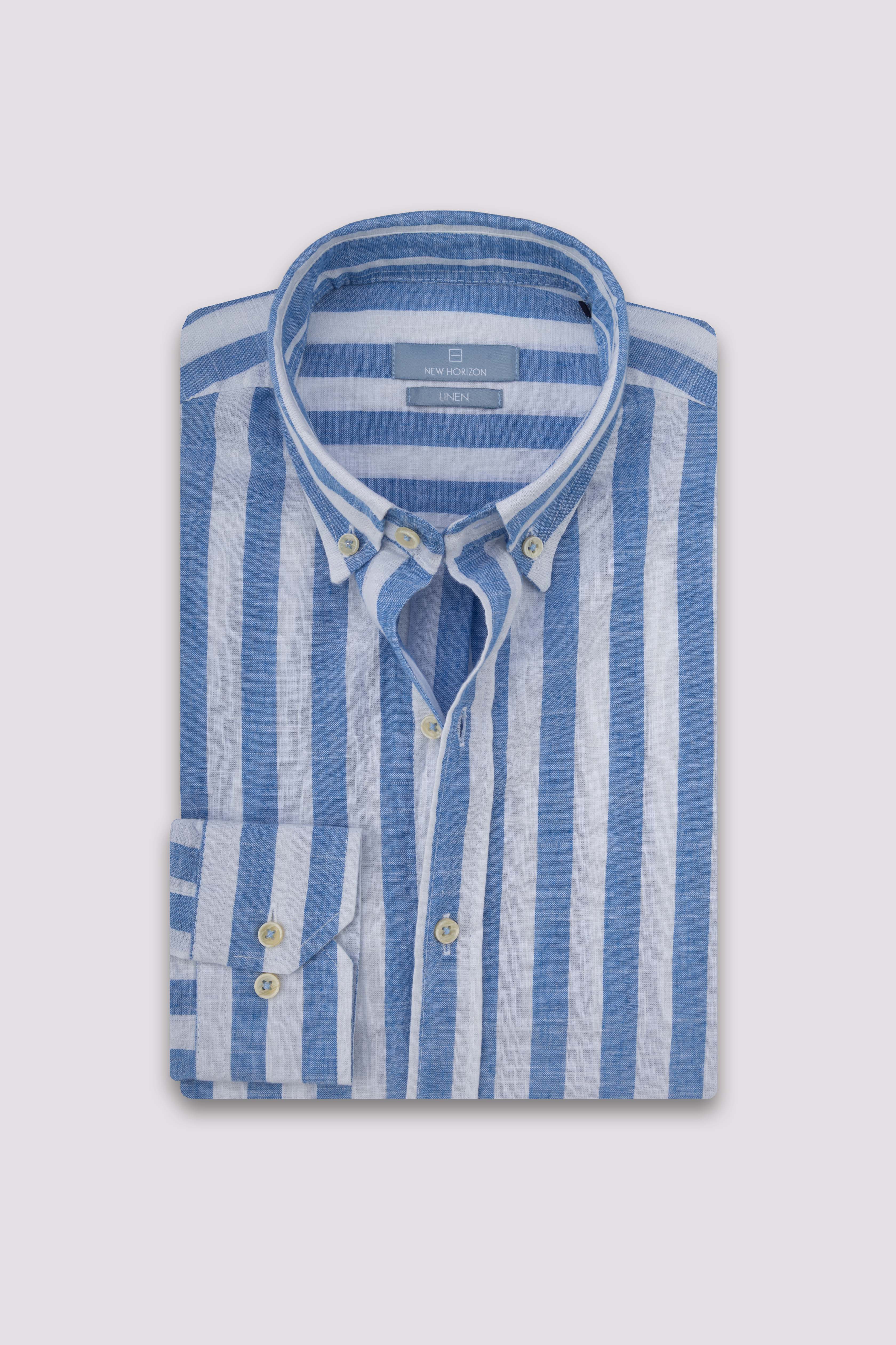 Blue Wide Striped Linen-Cotton Shirt