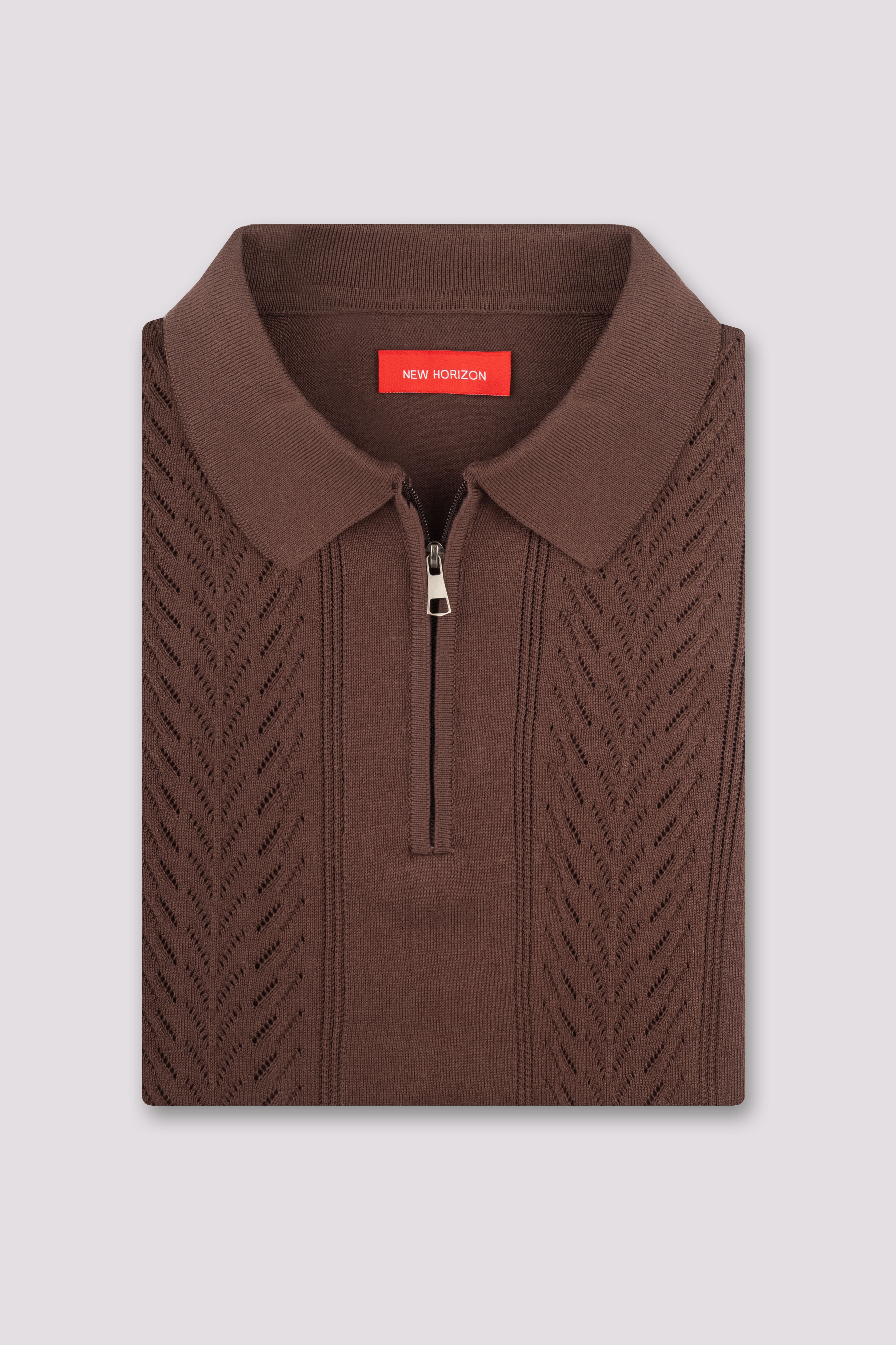Brown Quarter Zipped Knit Polo