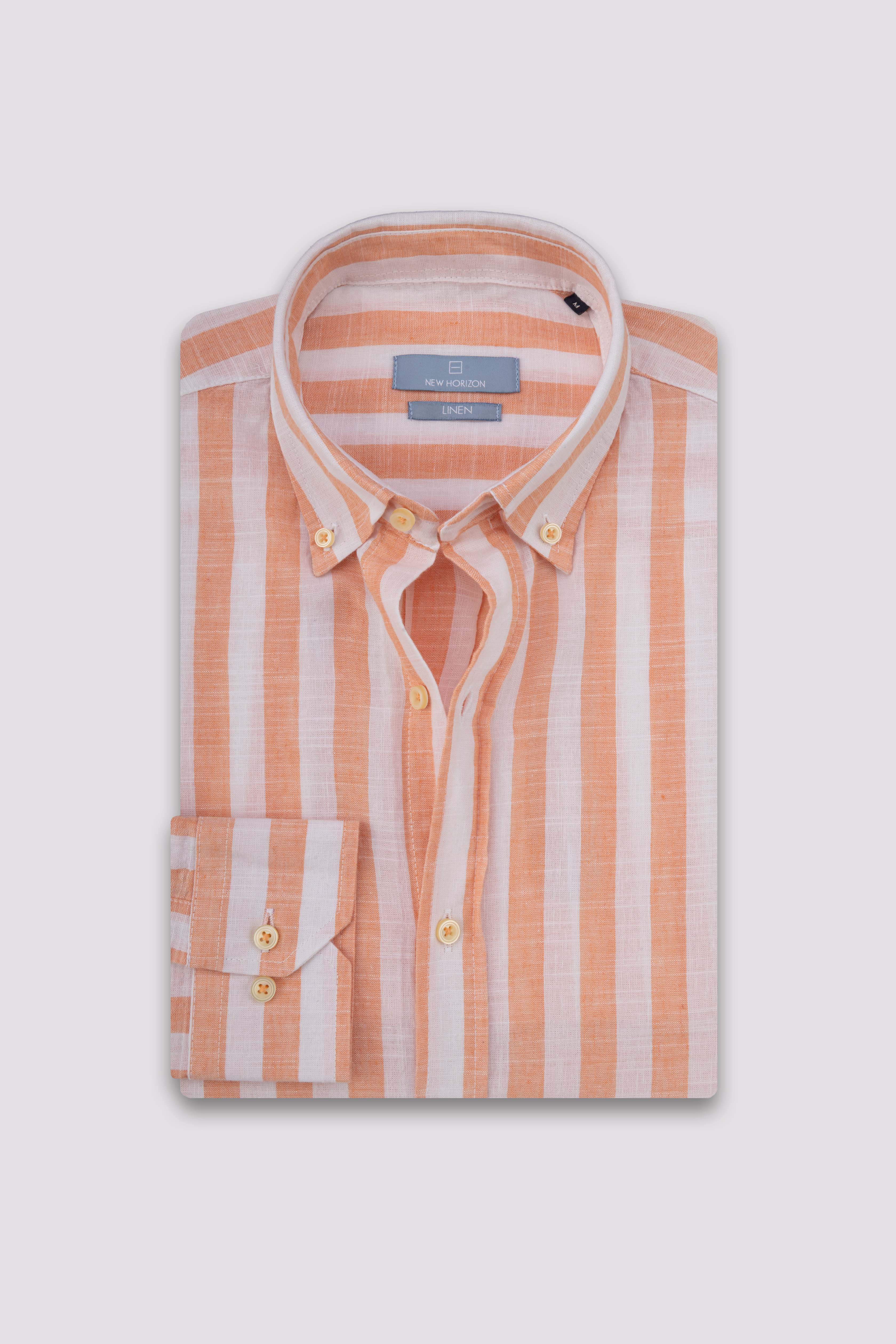 Orange Wide Striped Linen-Cotton Shirt