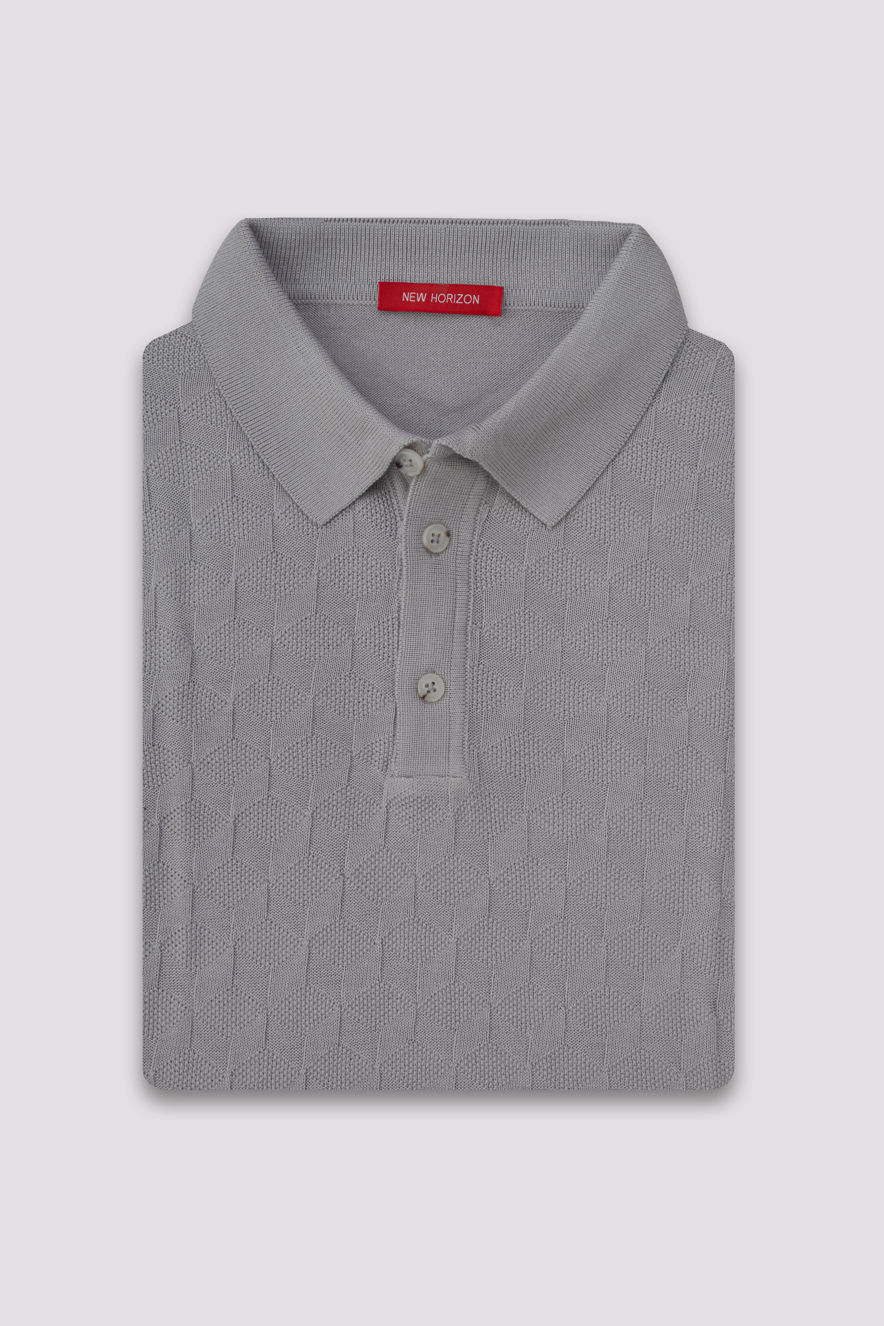 Silver Textured Knitted Polo