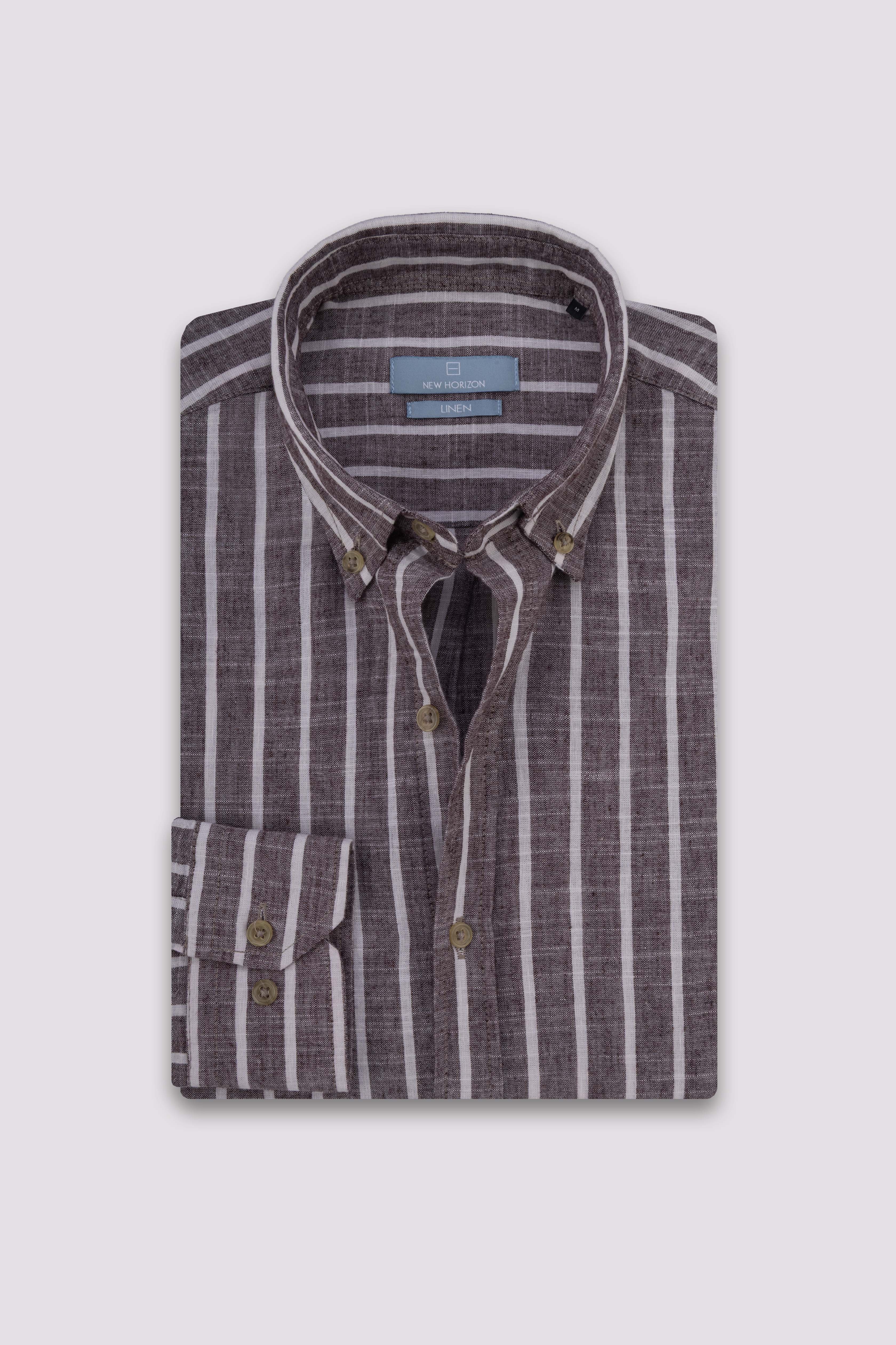 Brown Fine Striped Linen-Cotton Shirt