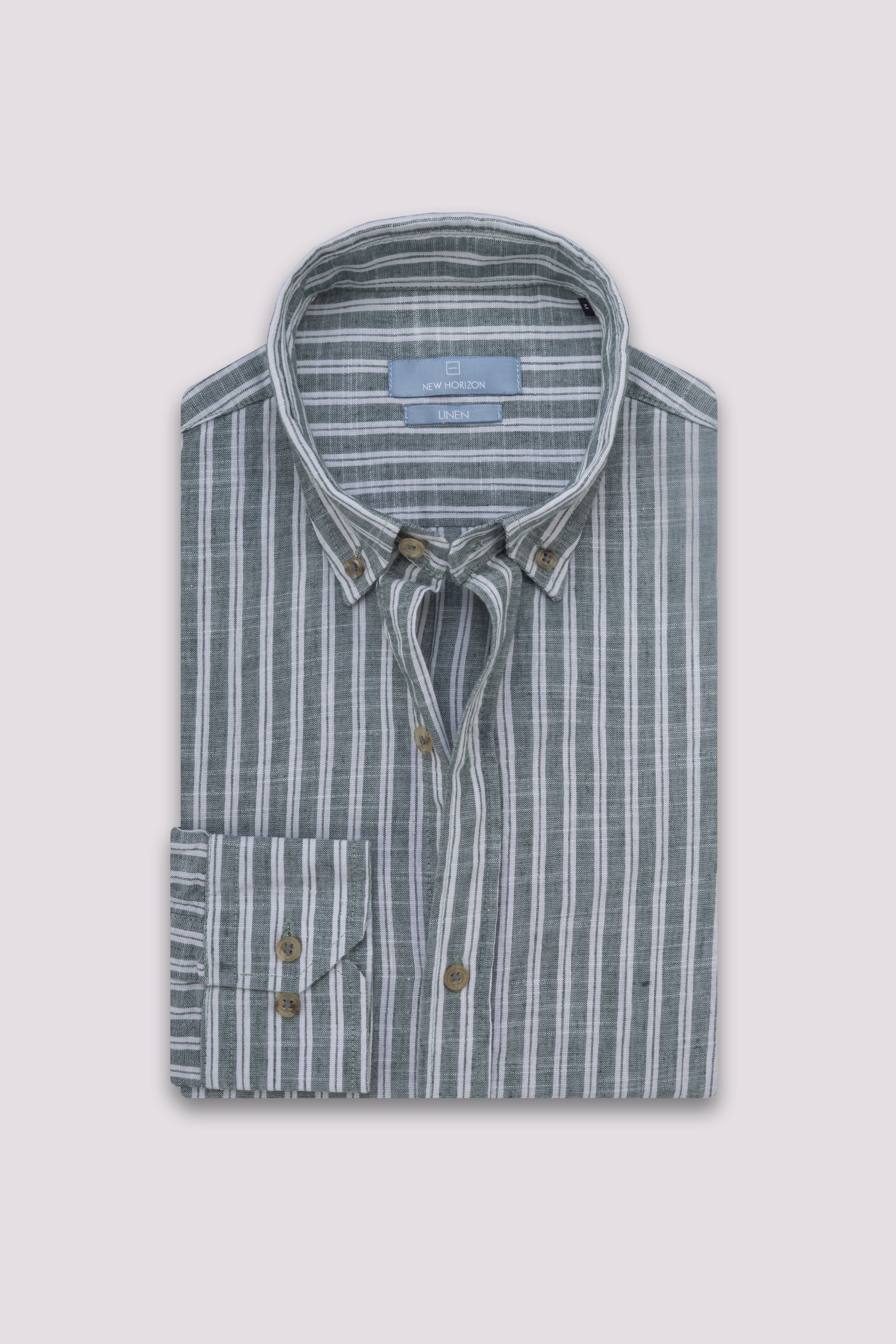 Olive Double Striped Linen-Cotton Shirt