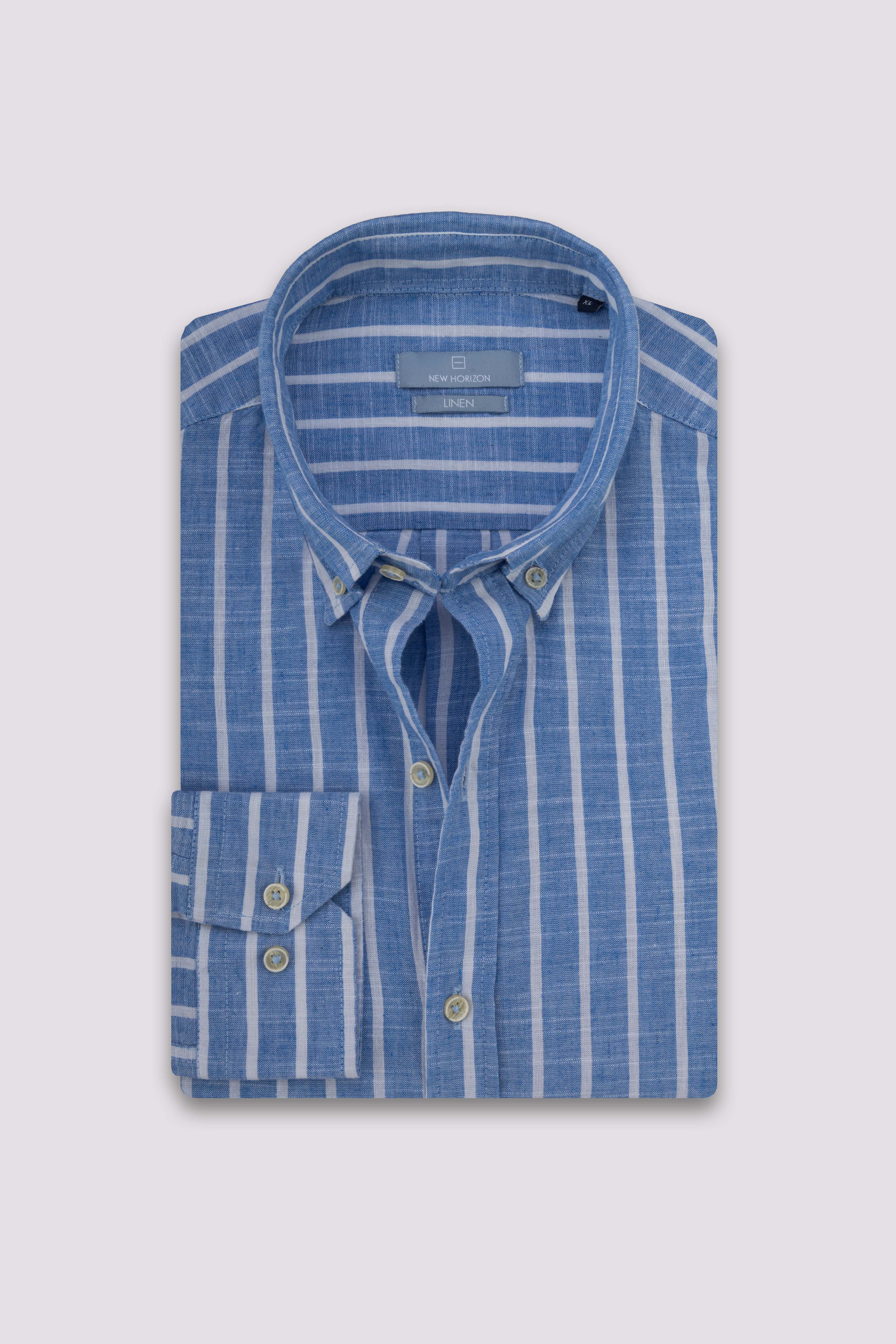 Blue Fine Striped Linen-Cotton Shirt