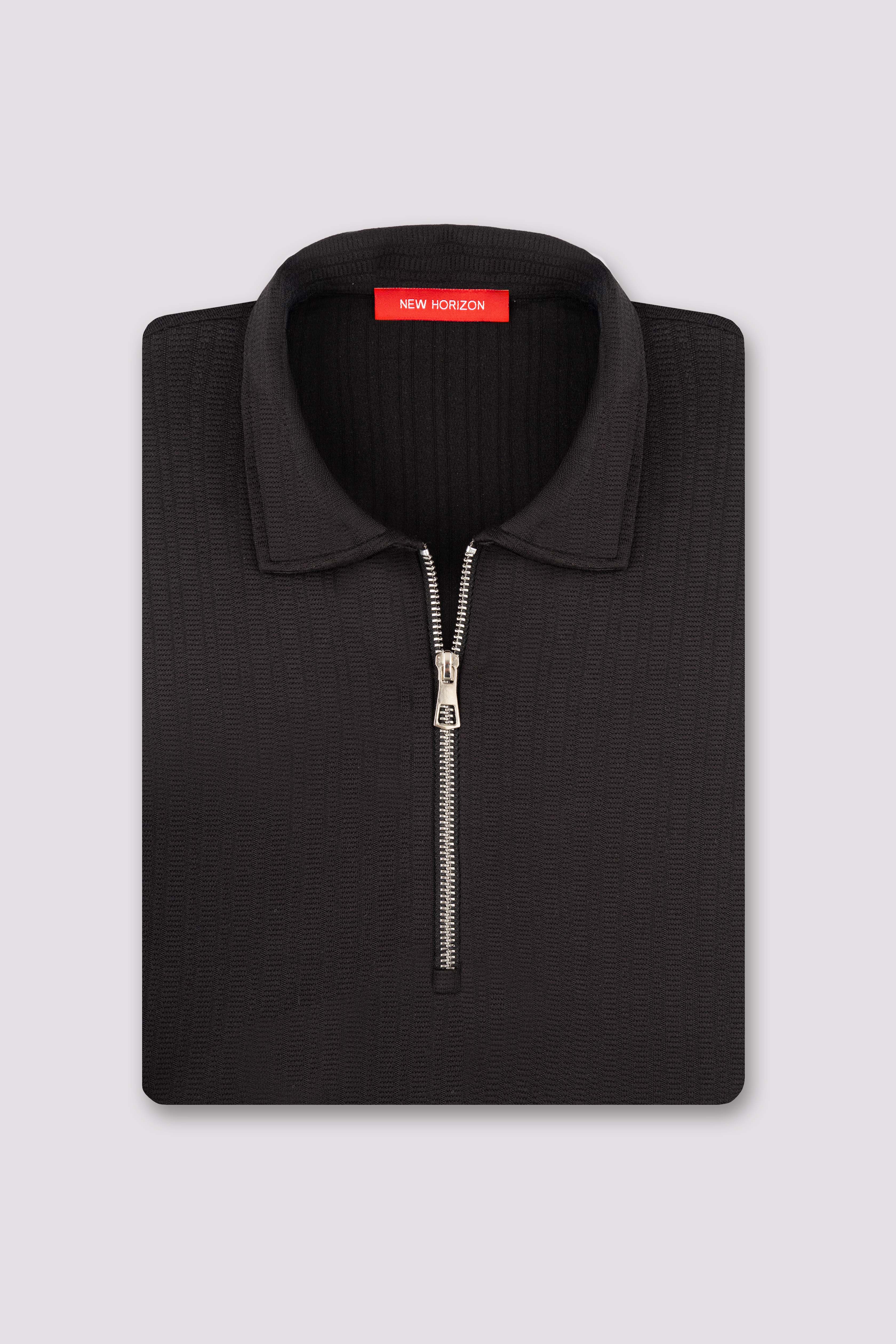 Black Technical Zip-Up Polo Shirt