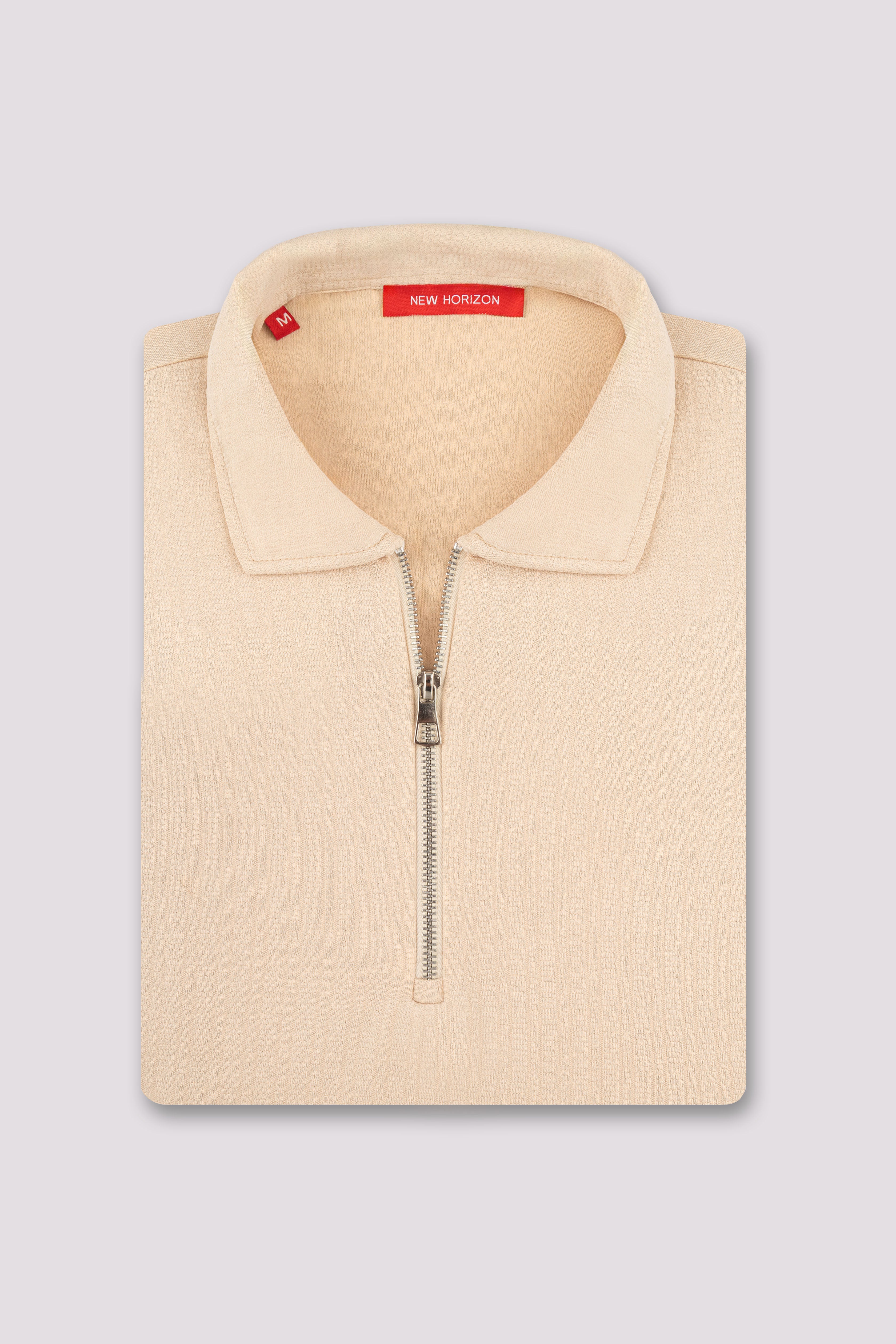 Beige Technical Zip-Up Polo Shirt