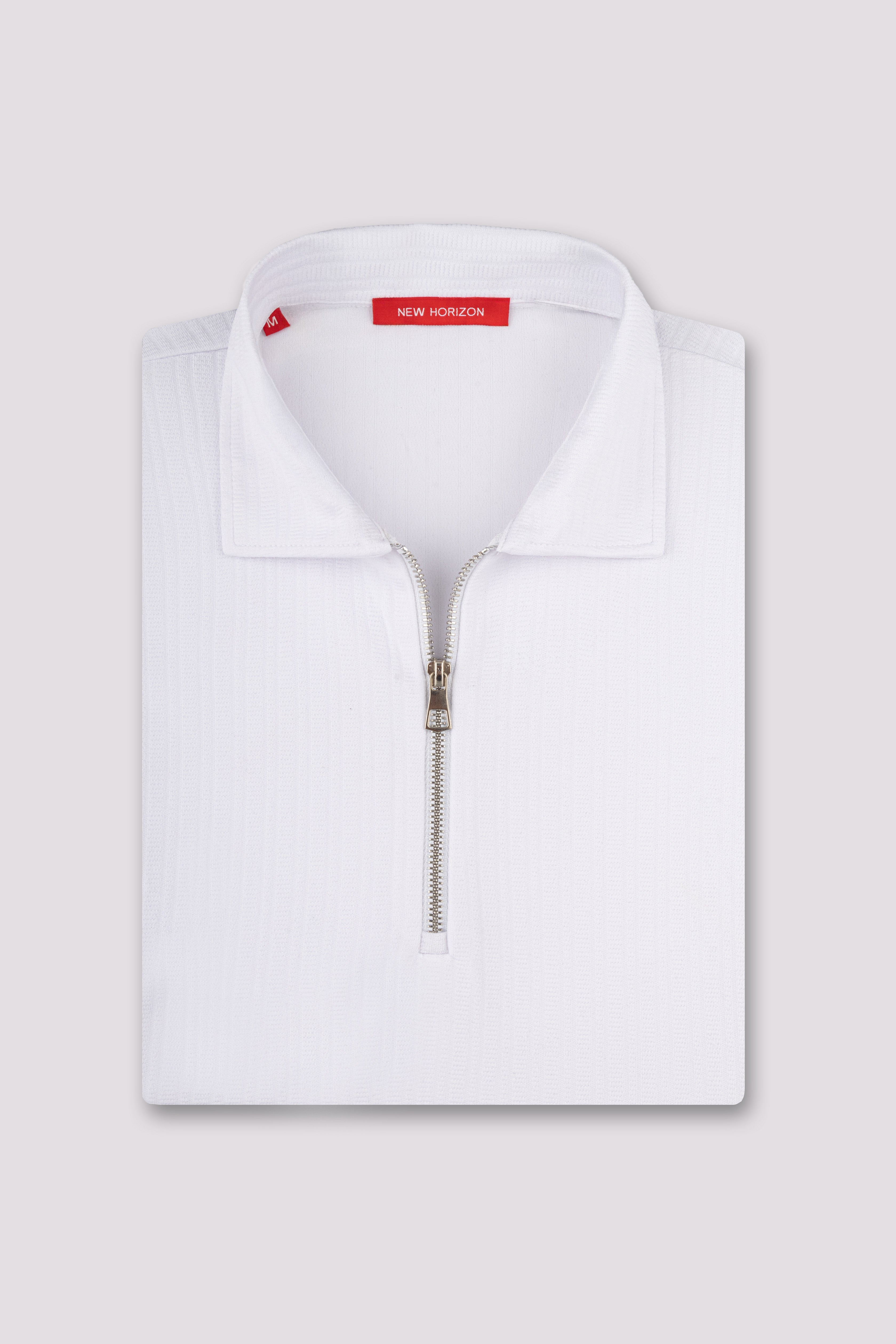 White Technical Zip-Up Polo Shirt