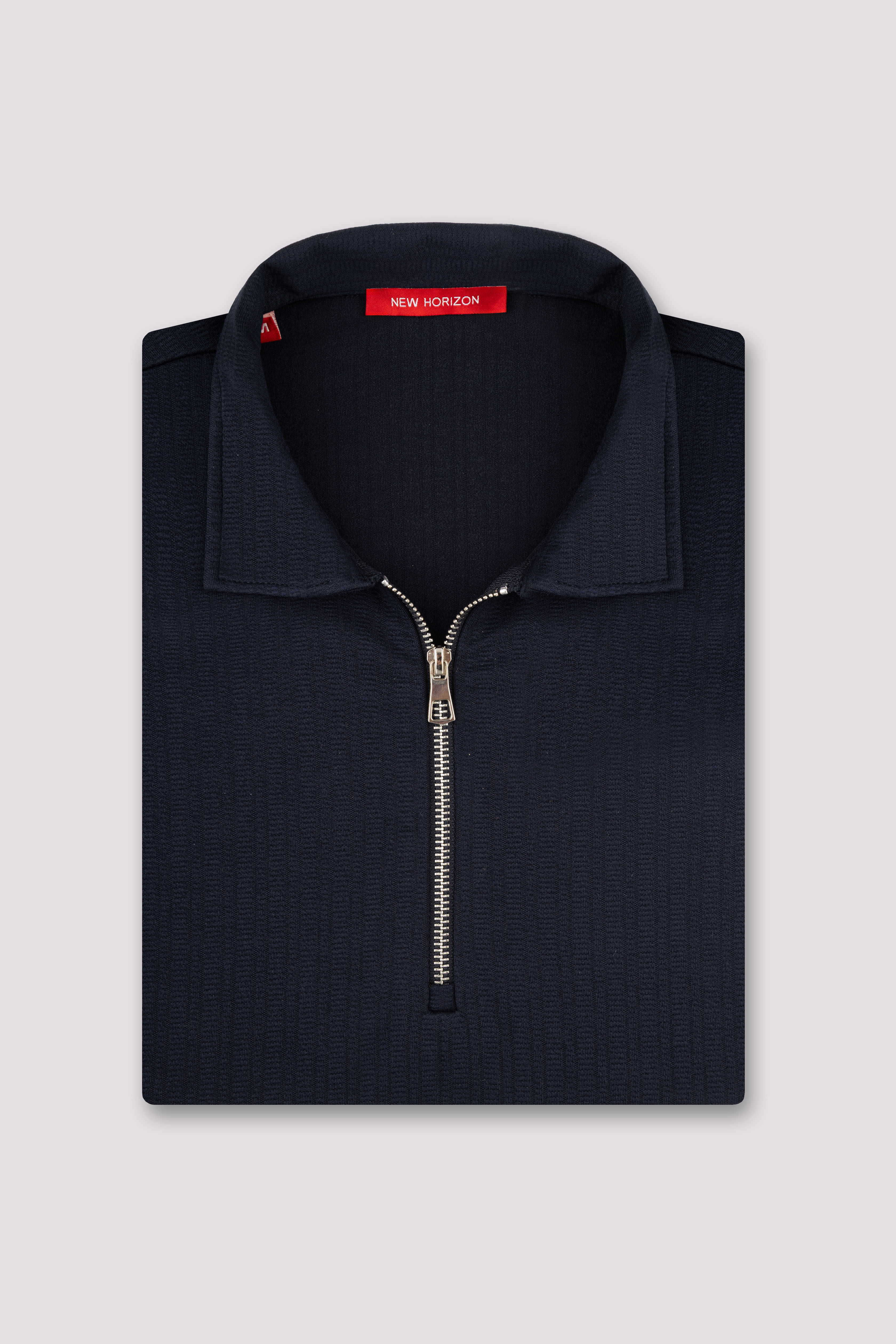 Navy Technical Zip-Up Polo Shirt
