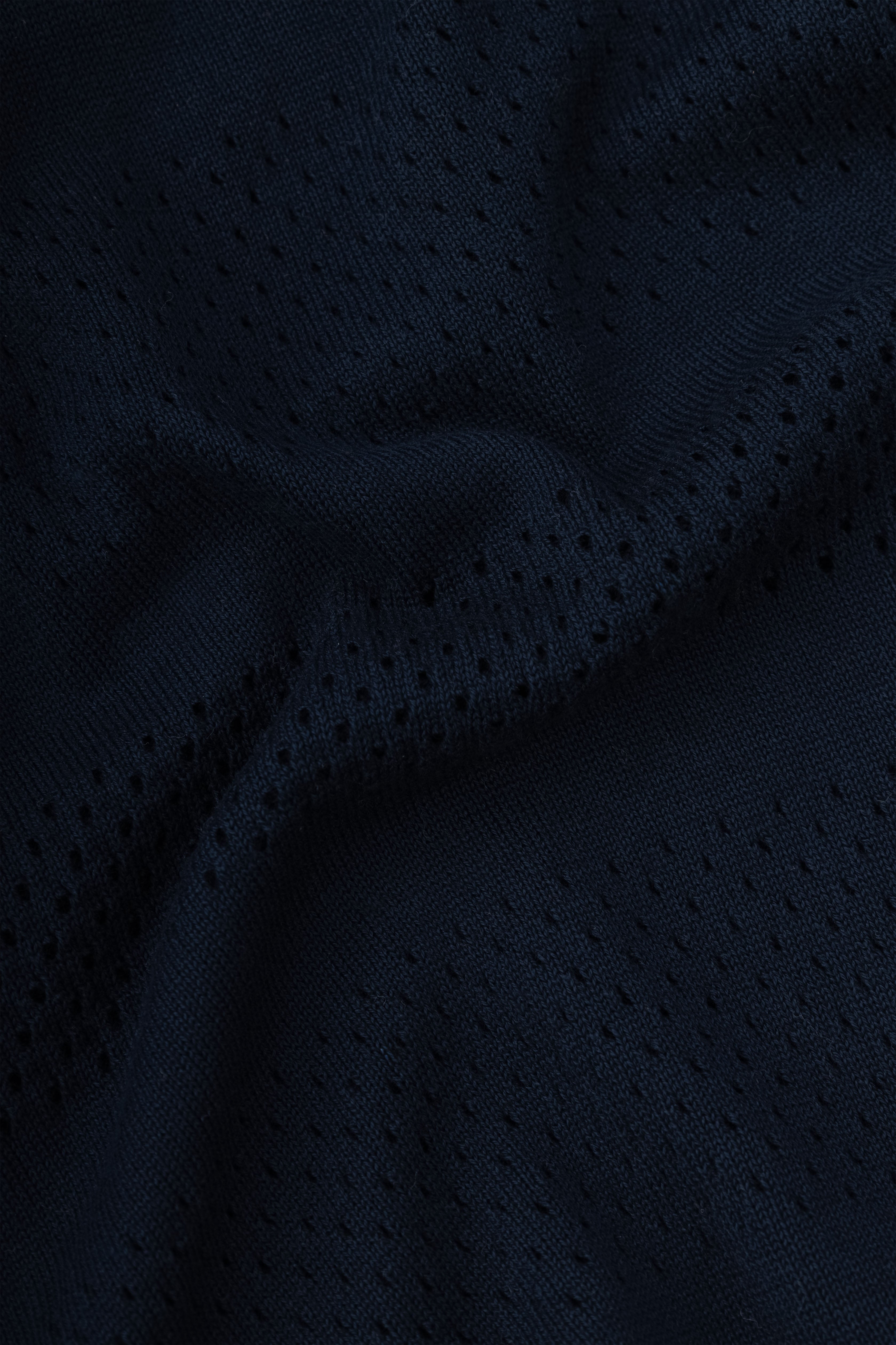 Navy Cutwork Knitted Zipped Polo