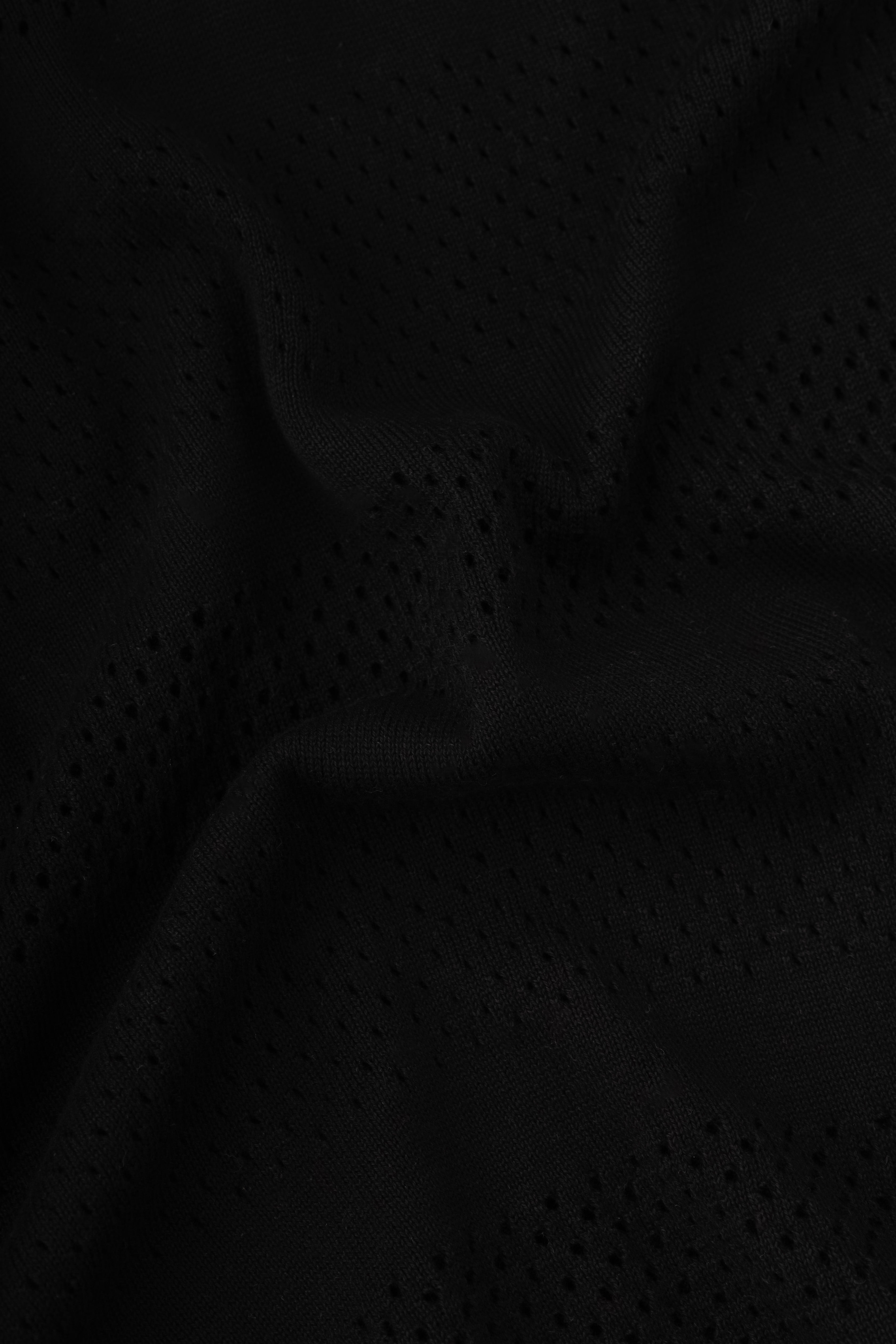 Black Cutwork Knitted Zipped Polo