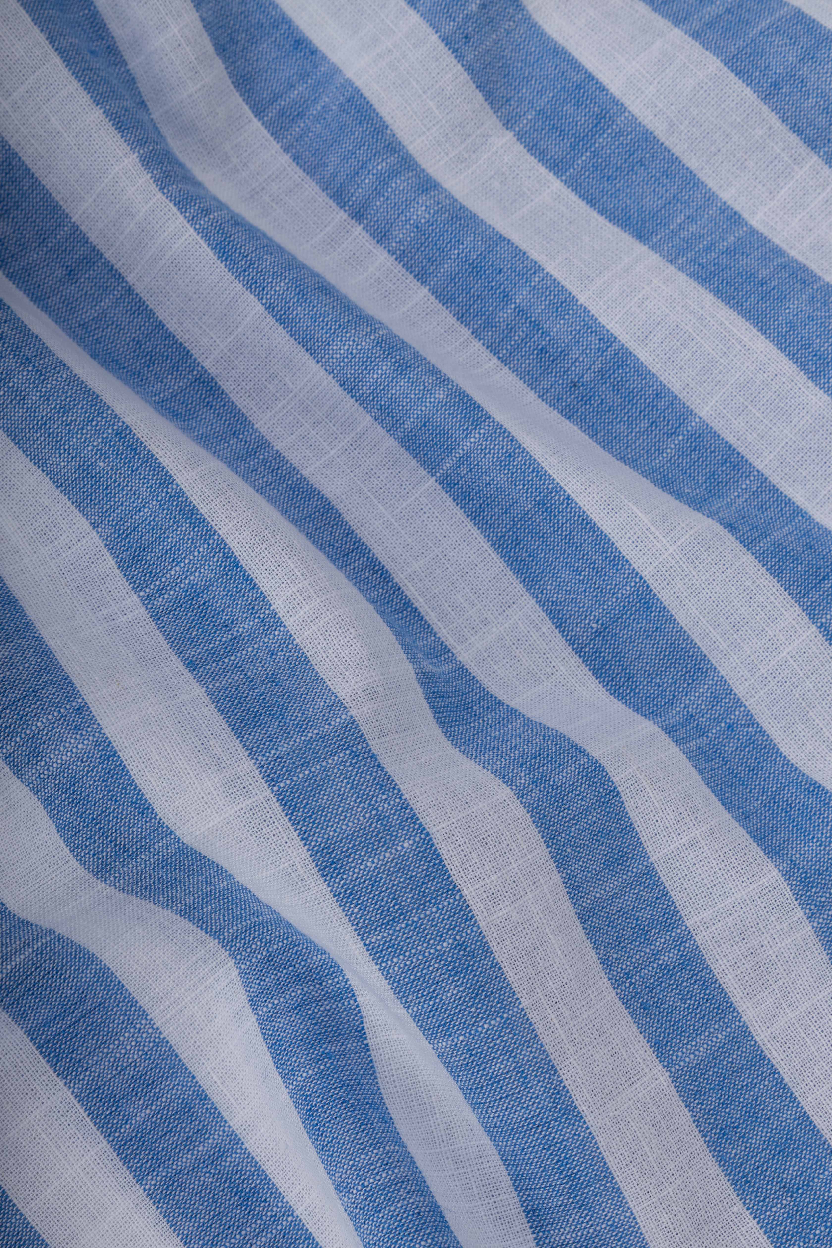 Blue Wide Striped Linen-Cotton Shirt