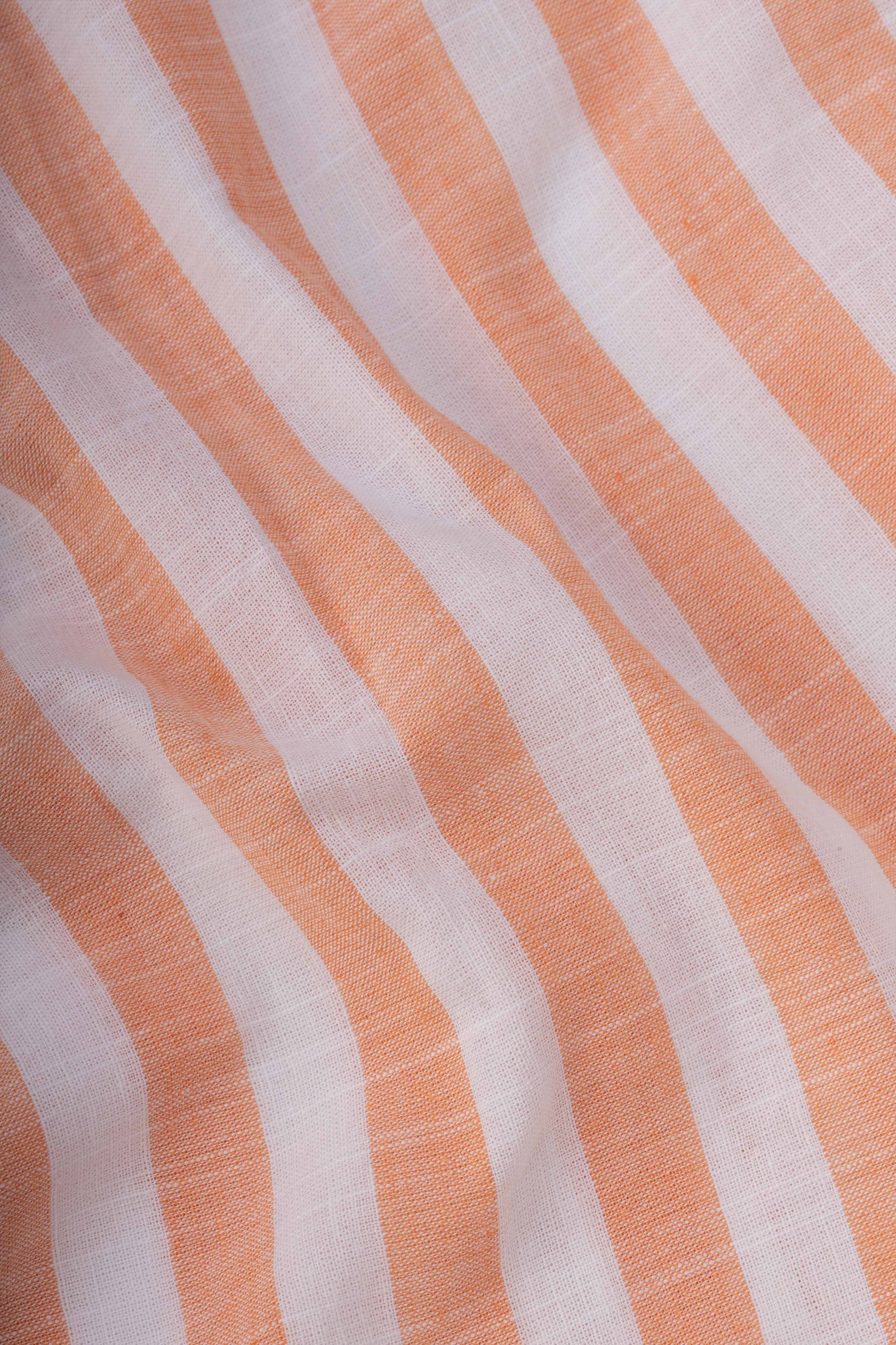 Orange Wide Striped Linen-Cotton Shirt