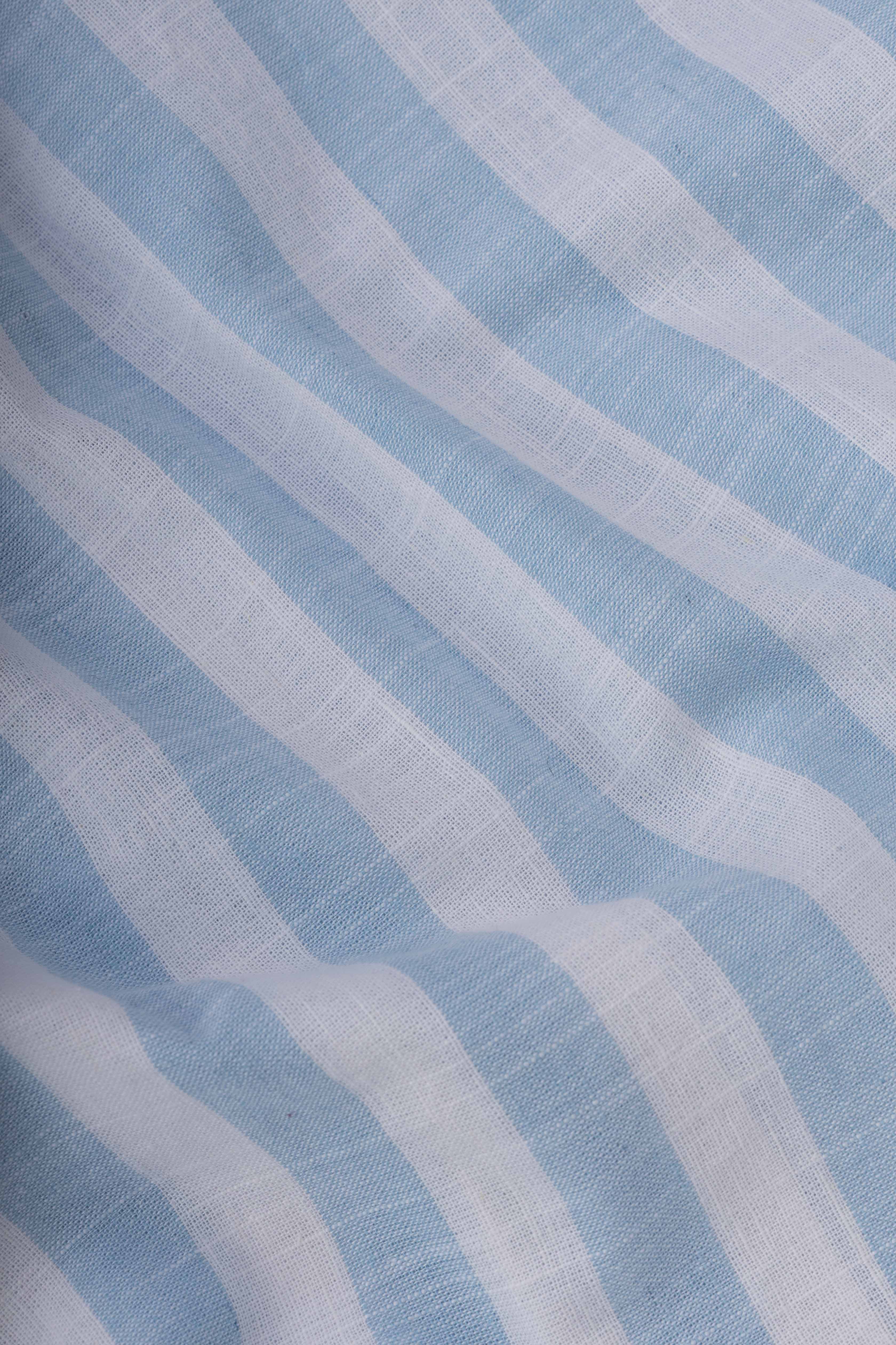 Light Blue Wide Striped Linen-Cotton Shirt
