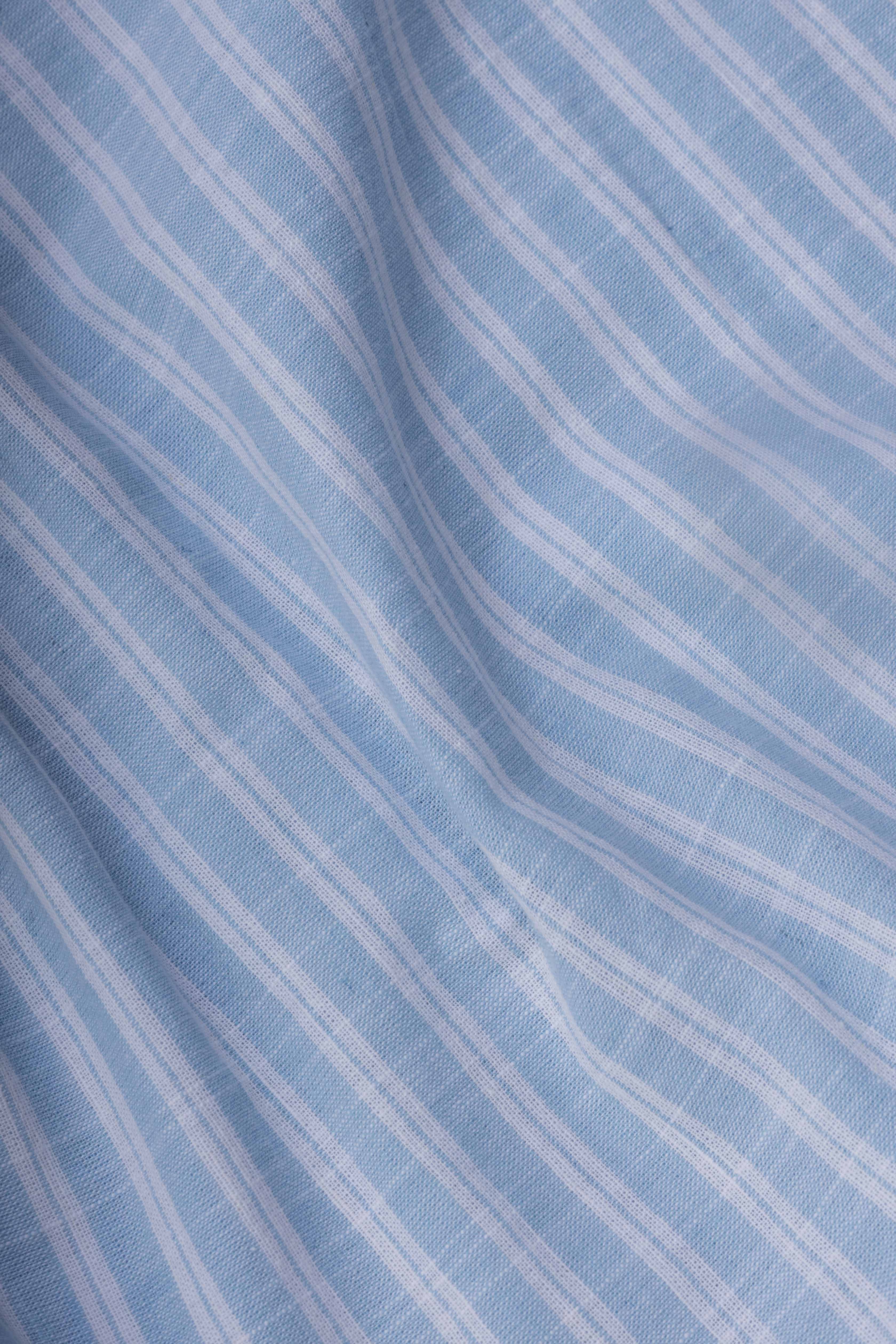 Baby Blue Double Striped Linen-Cotton Shirt