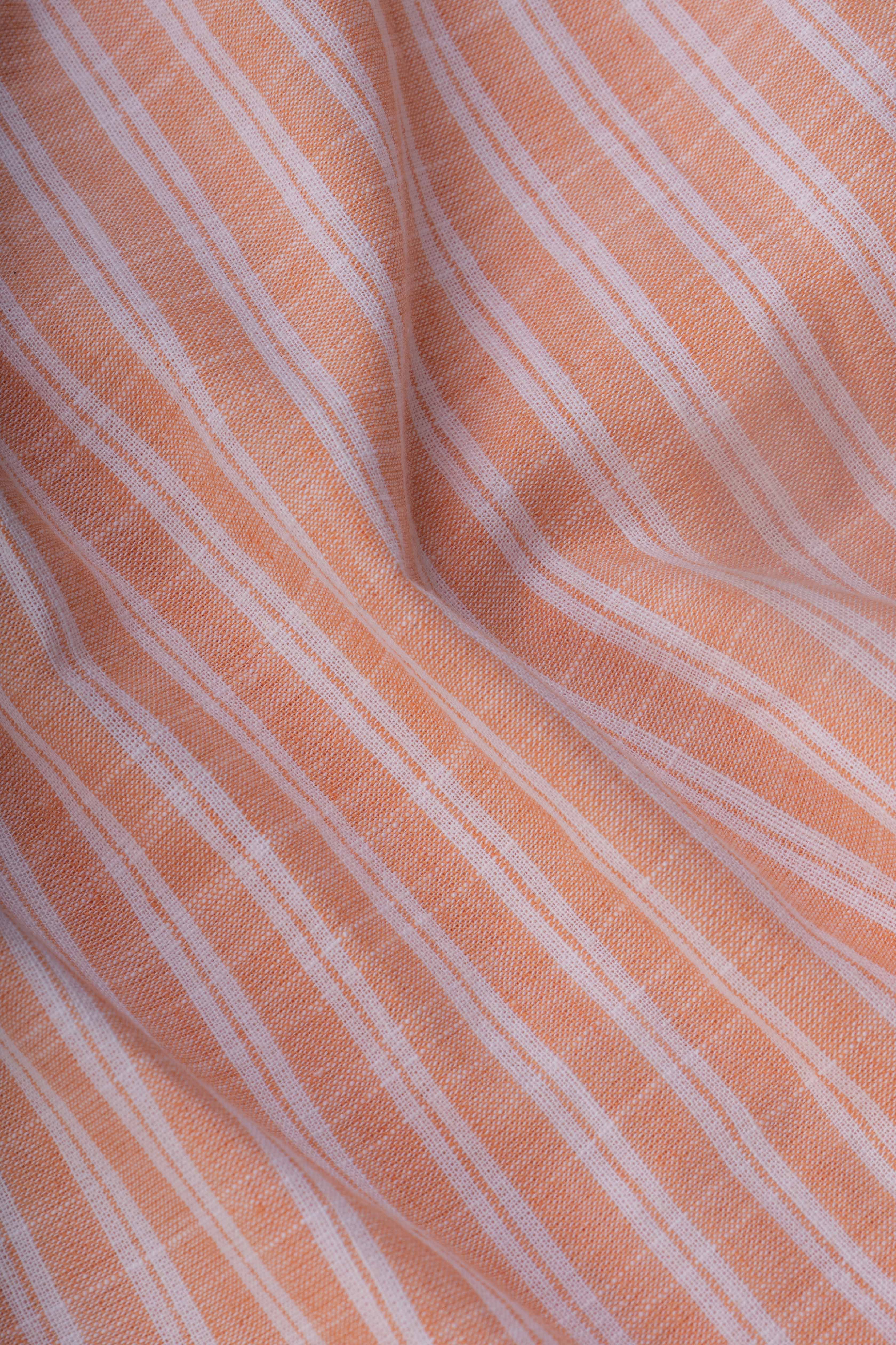 Orange Double Striped Linen-Cotton Shirt