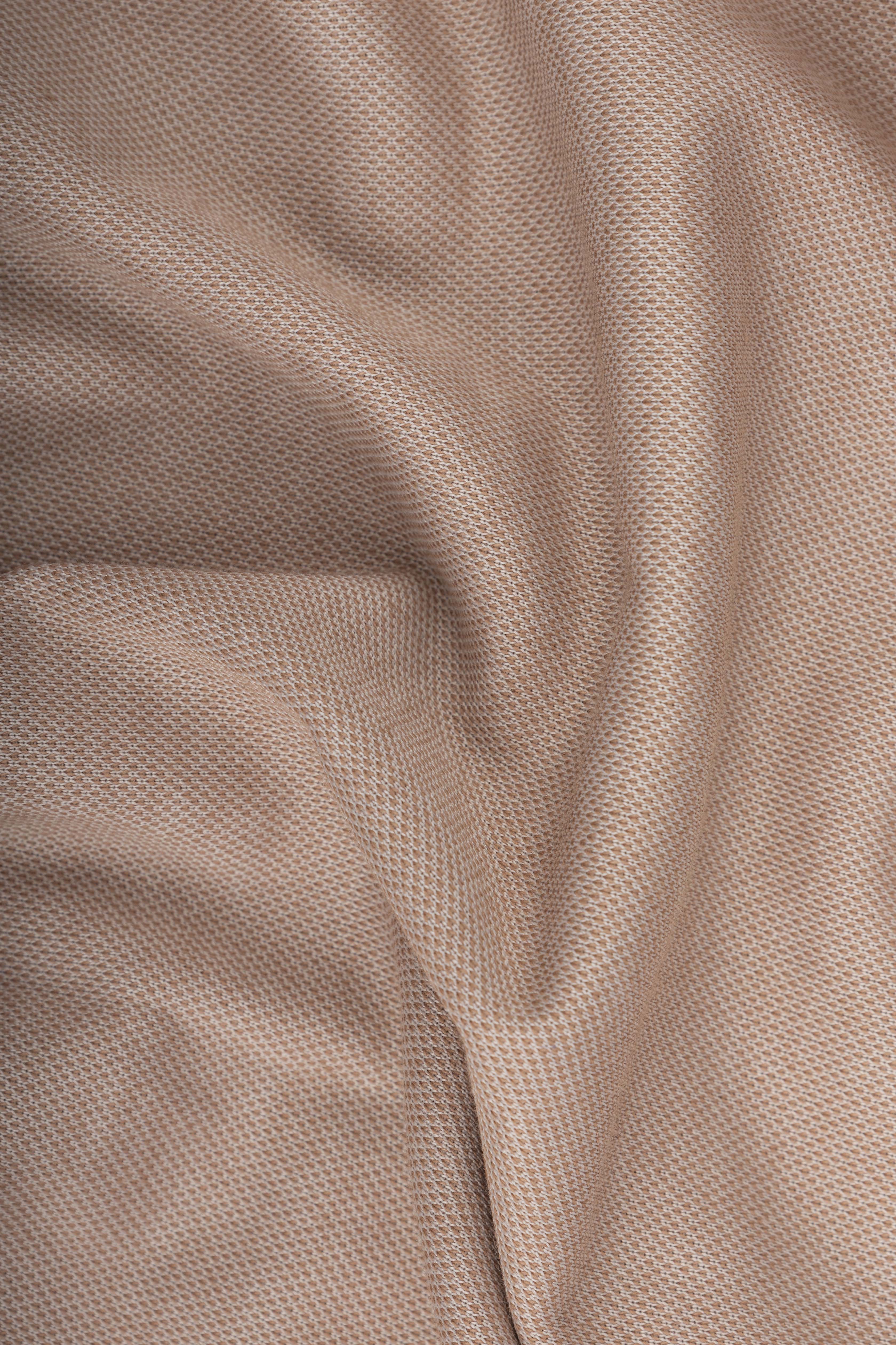 Beige Jacquard Zip-Up Polo Shirt