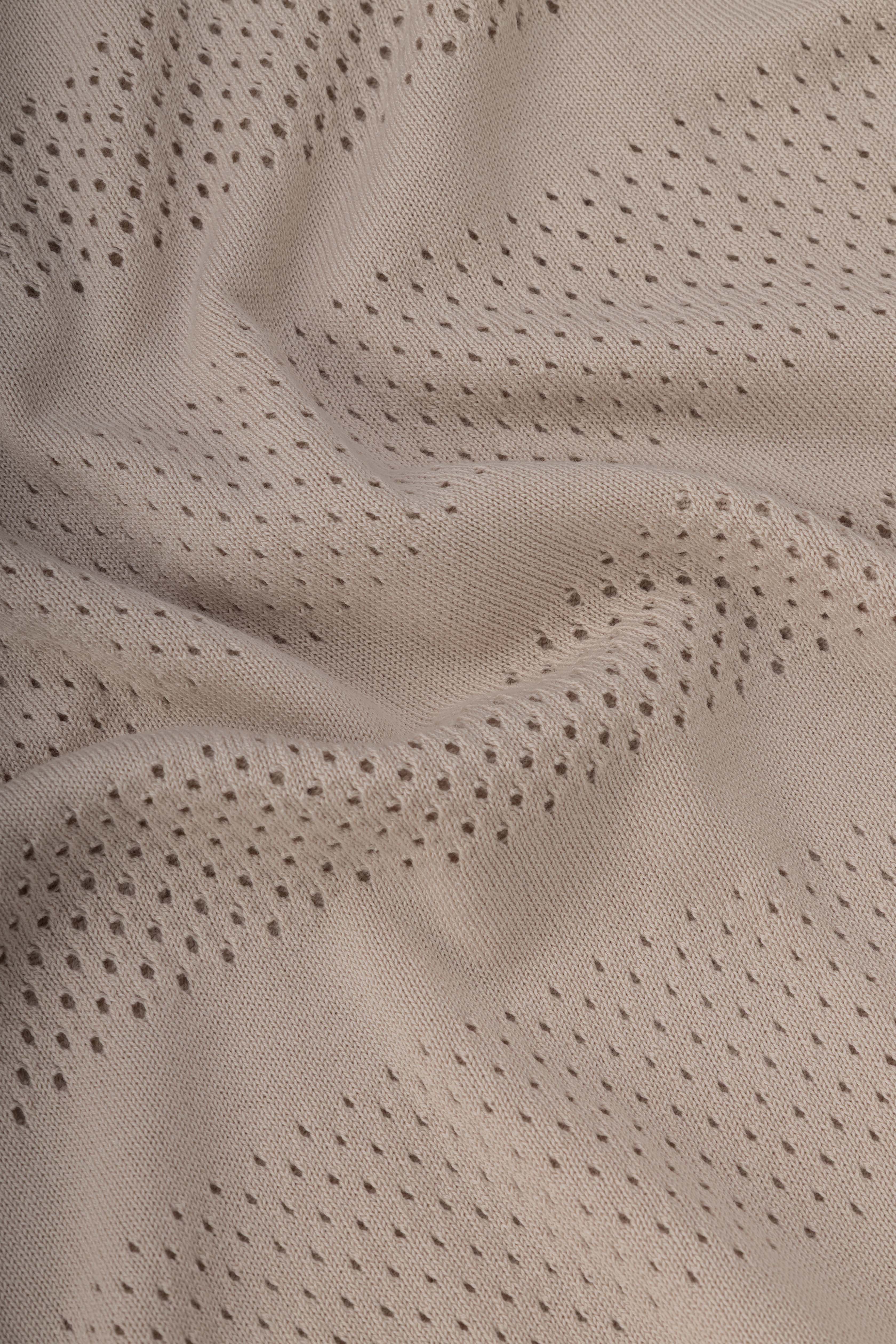 Beige Cutwork Knitted Zipped Polo