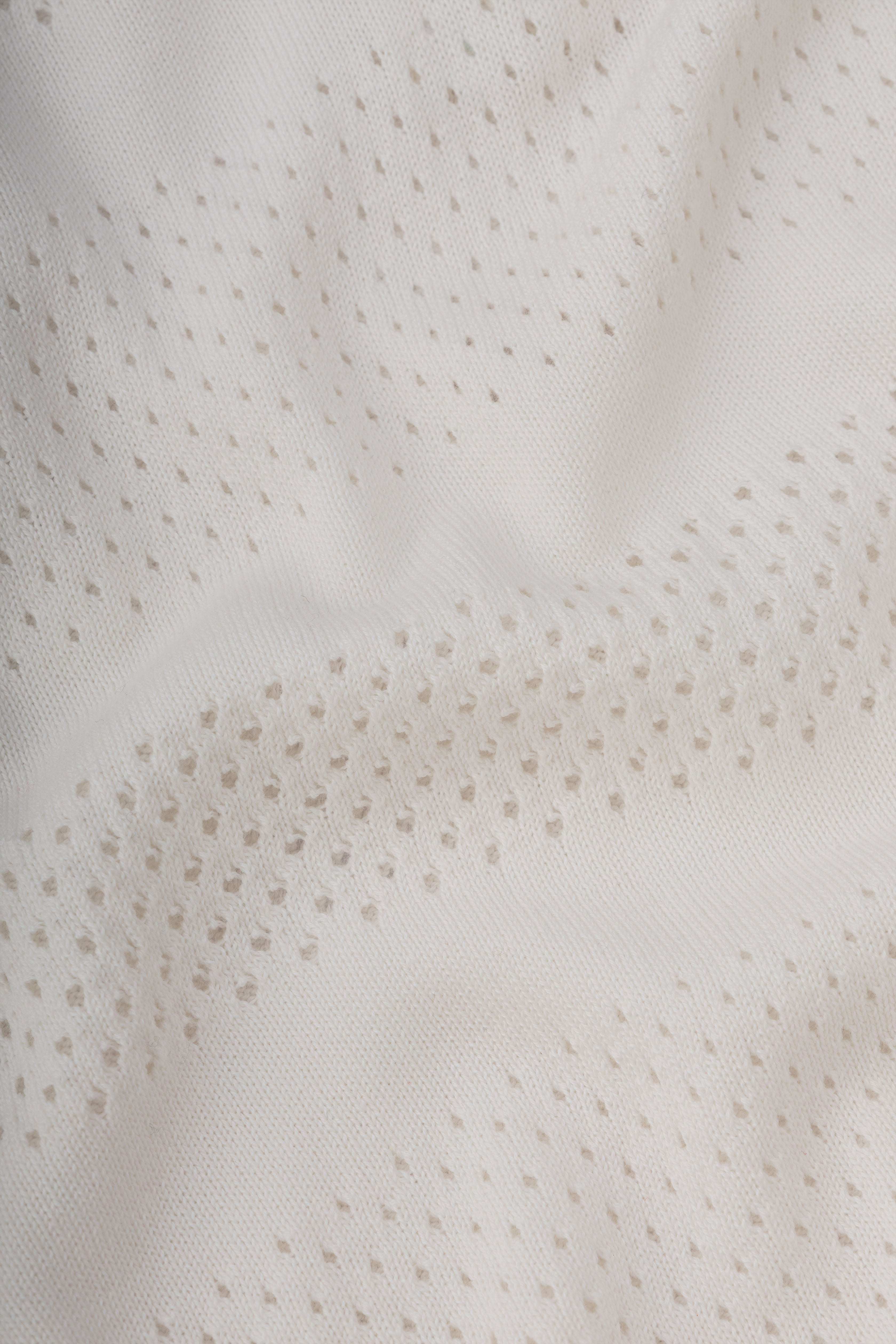 Off White Cutwork Knitted Zipped Polo
