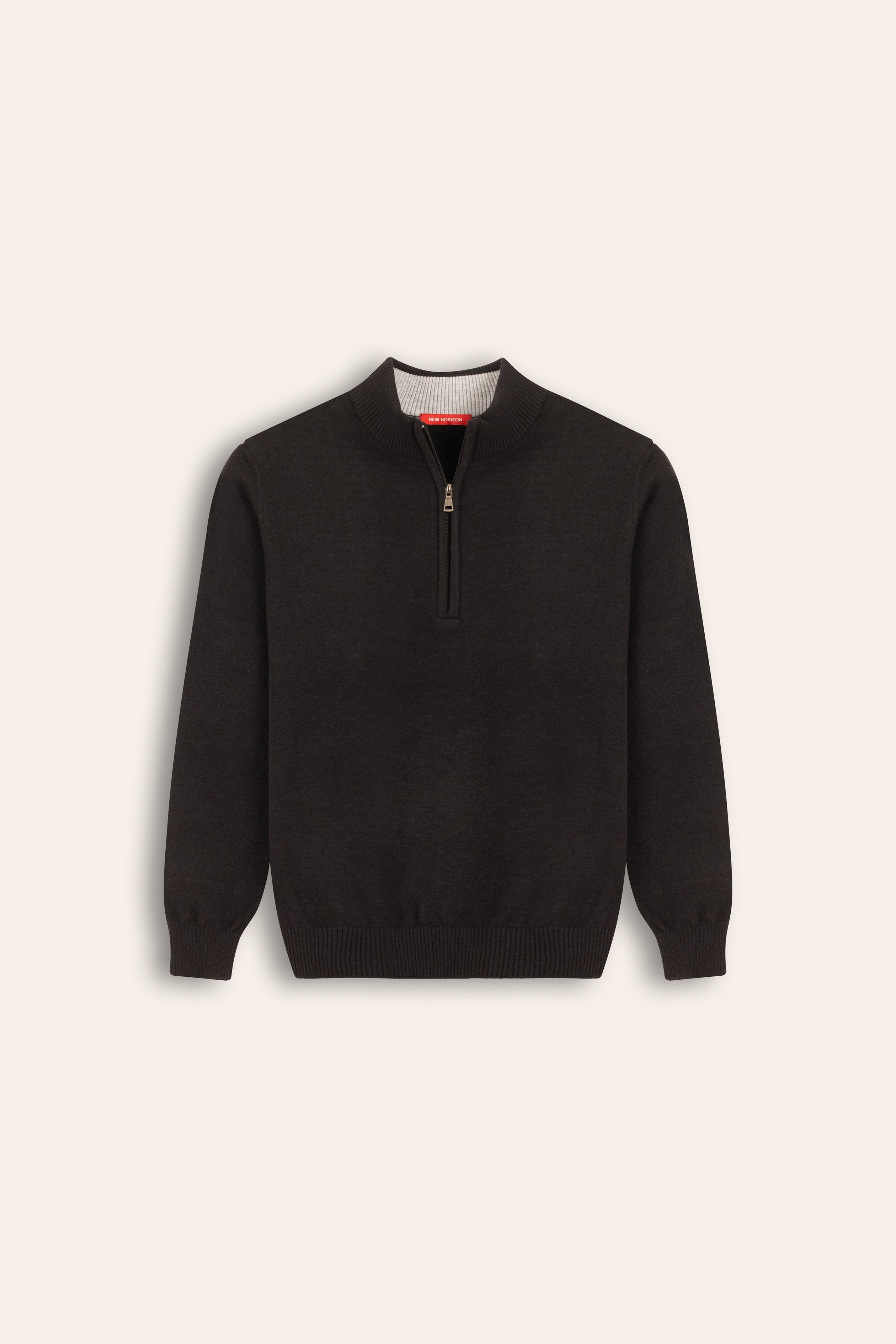 Black Wool Knitted Quarter-Zip