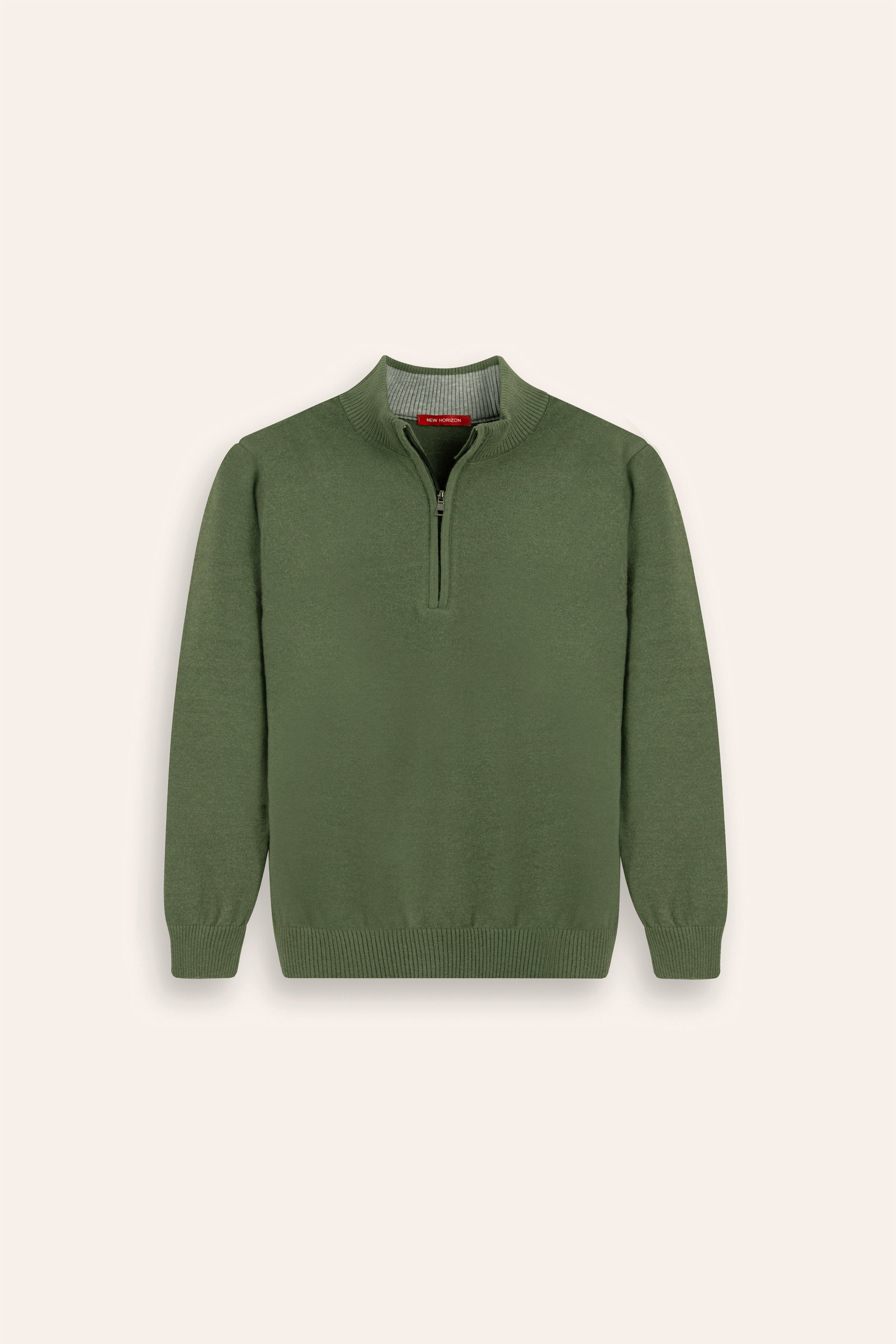Green Wool Knitted Quarter-Zip