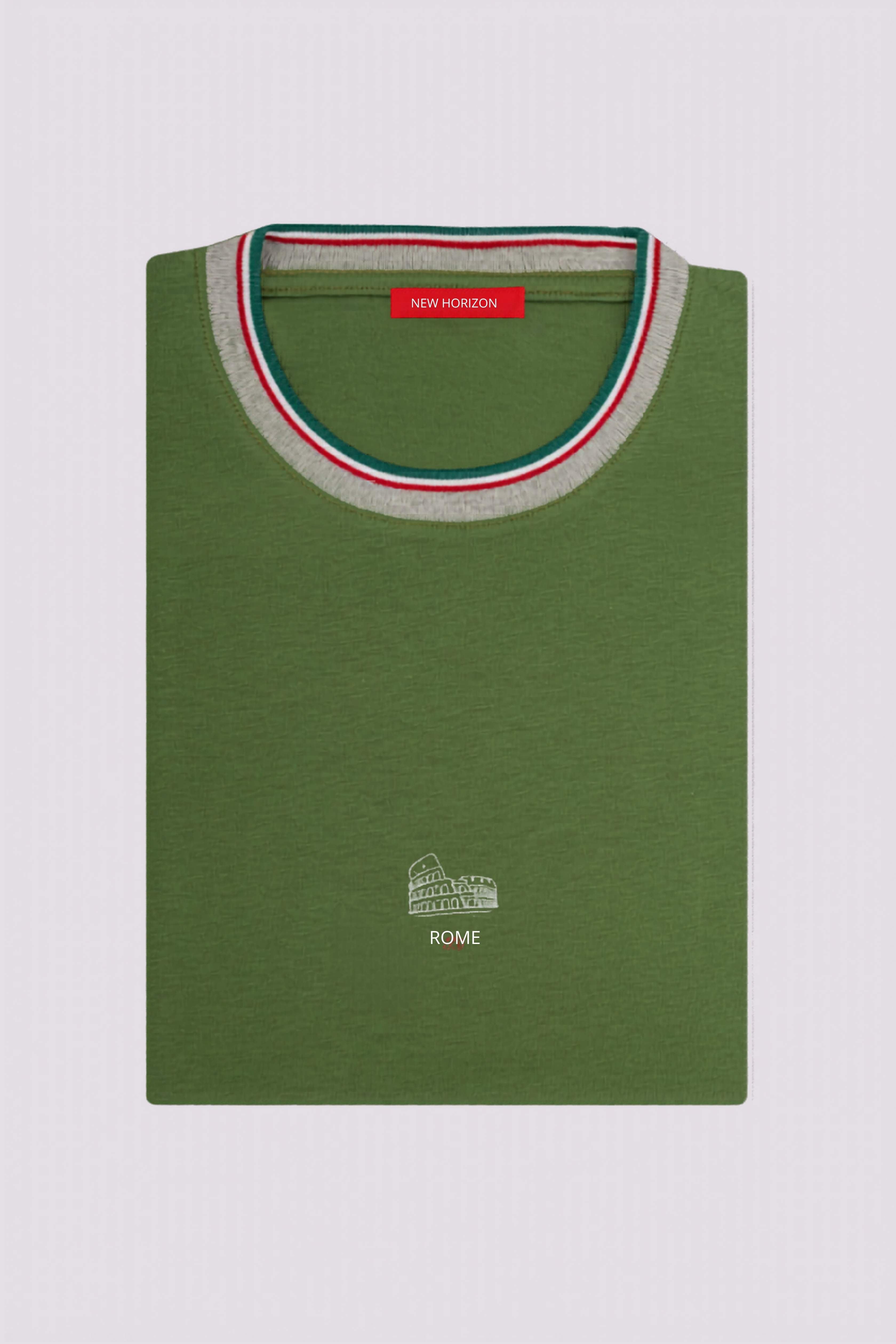 Green Knitted Collar T-Shirt