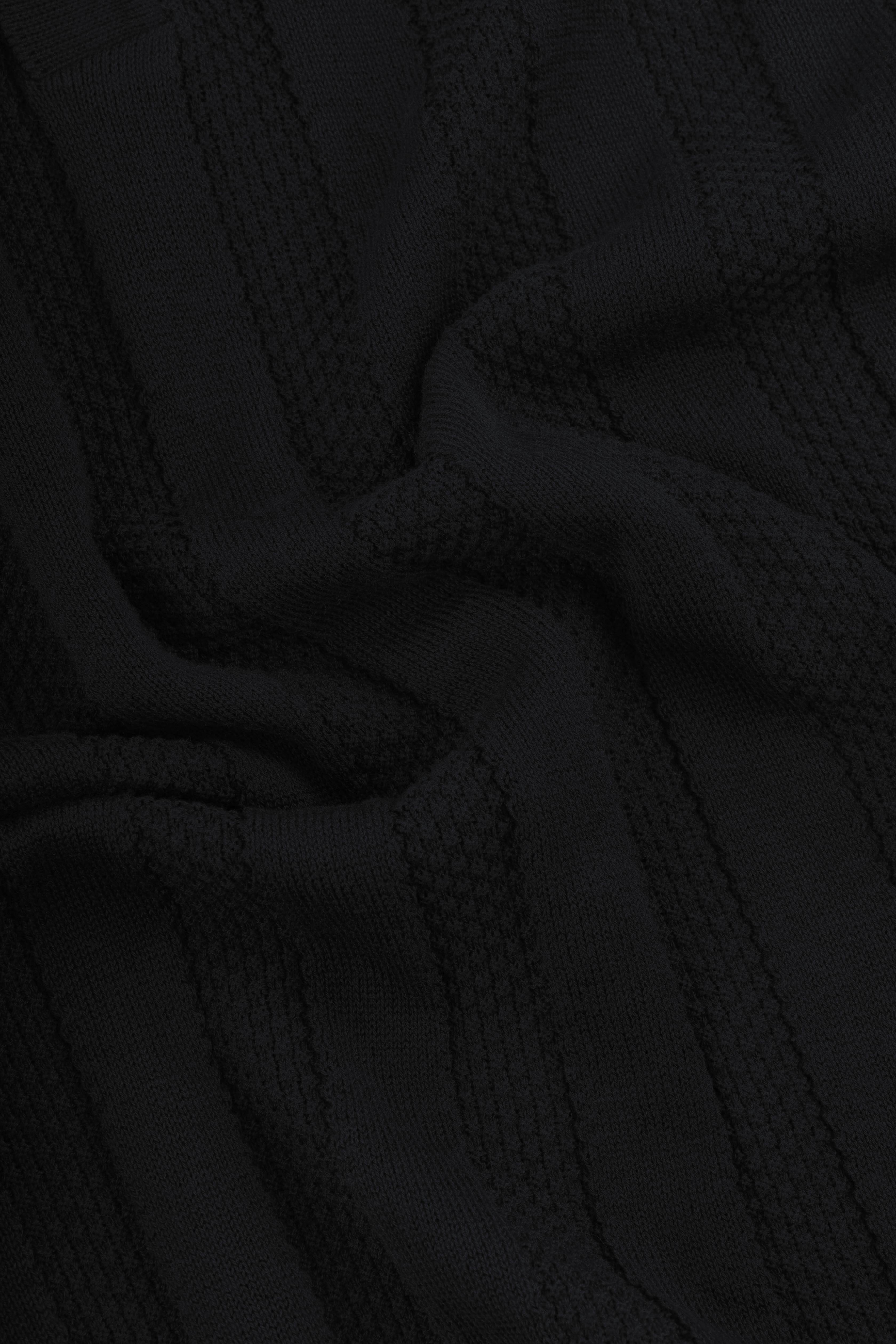 Black Ribbed Knitted Polo
