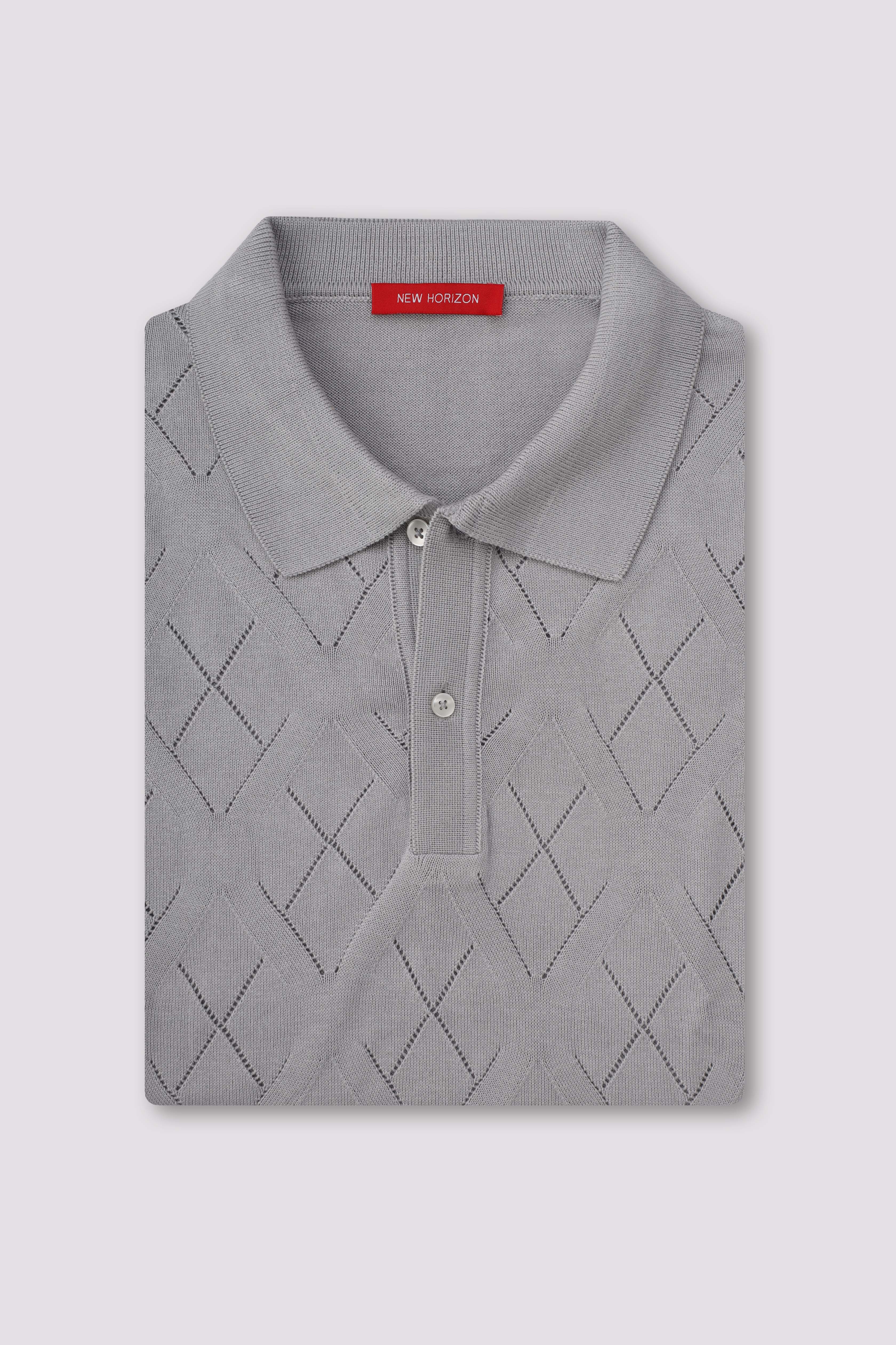Grey Diamond Knitted Polo