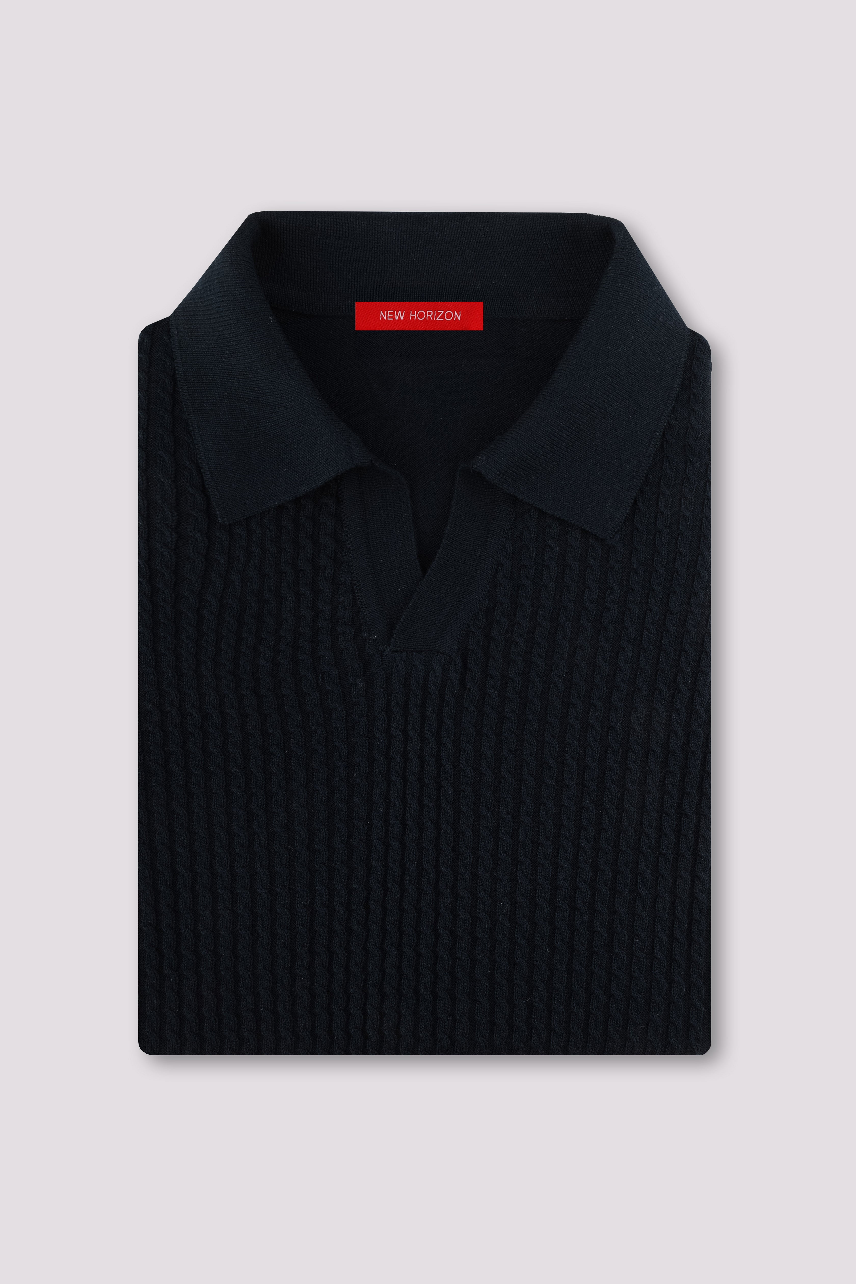 Navy Braided Knitted Polo