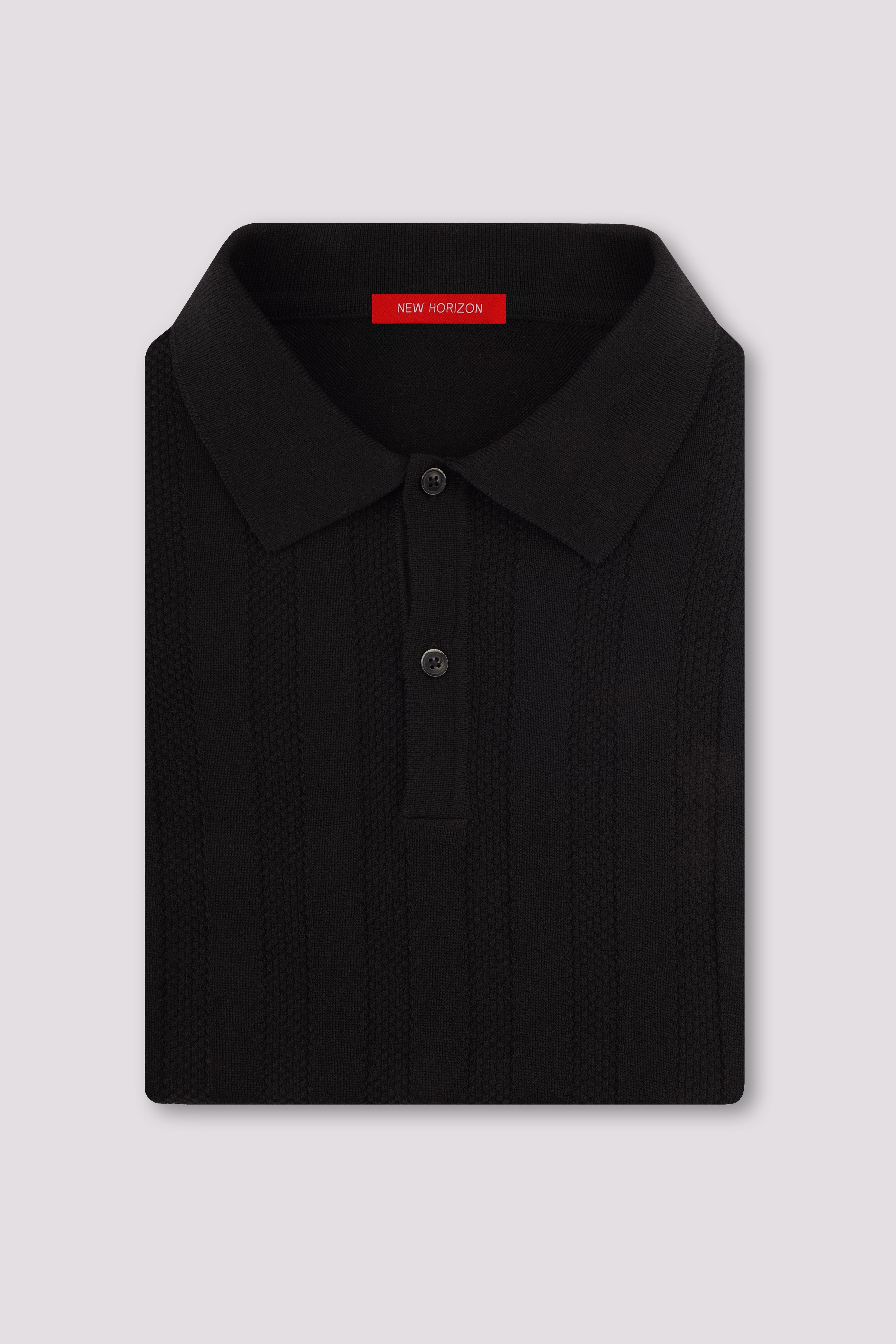 Black Ribbed Knitted Polo