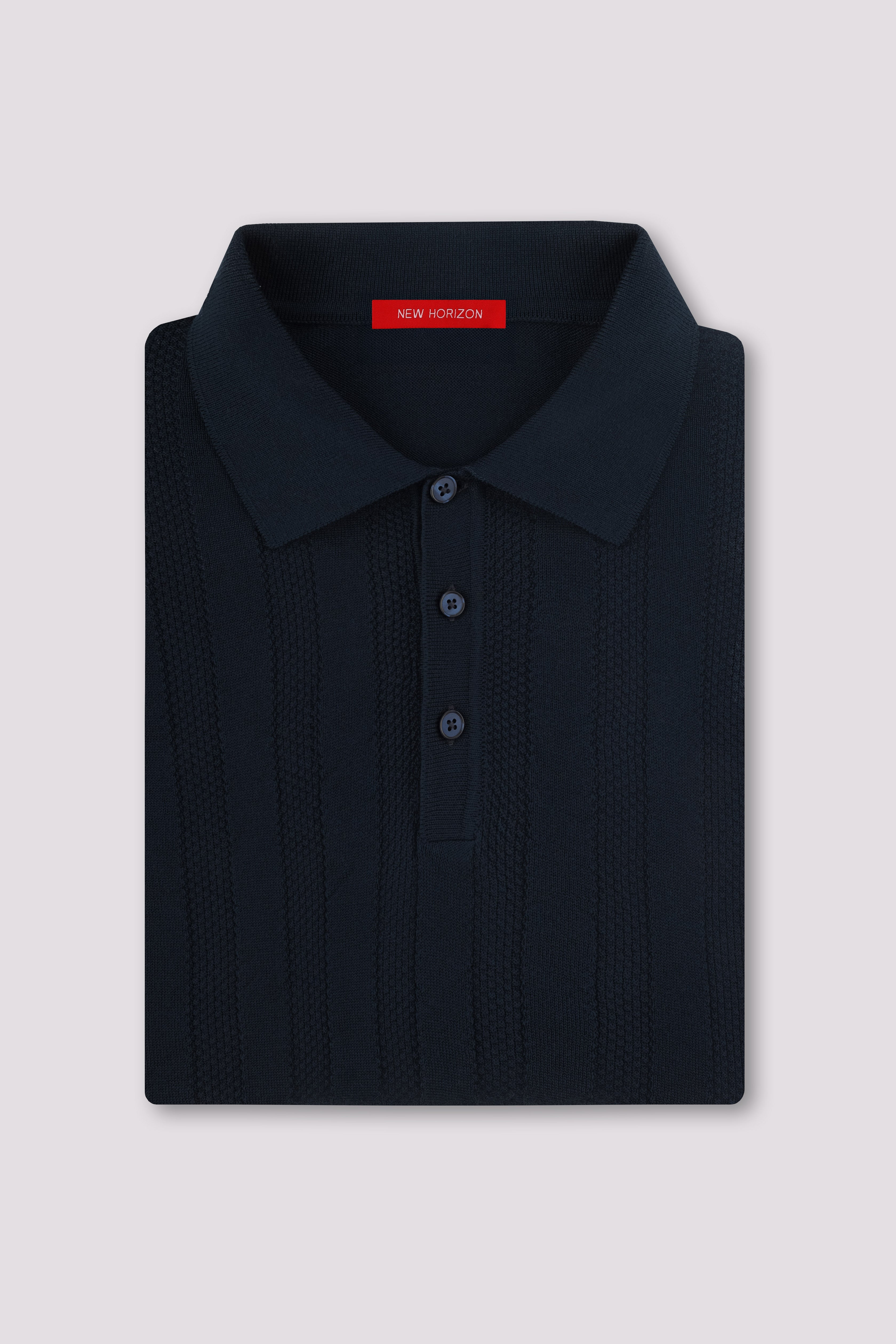 Navy Ribbed Knitted Polo