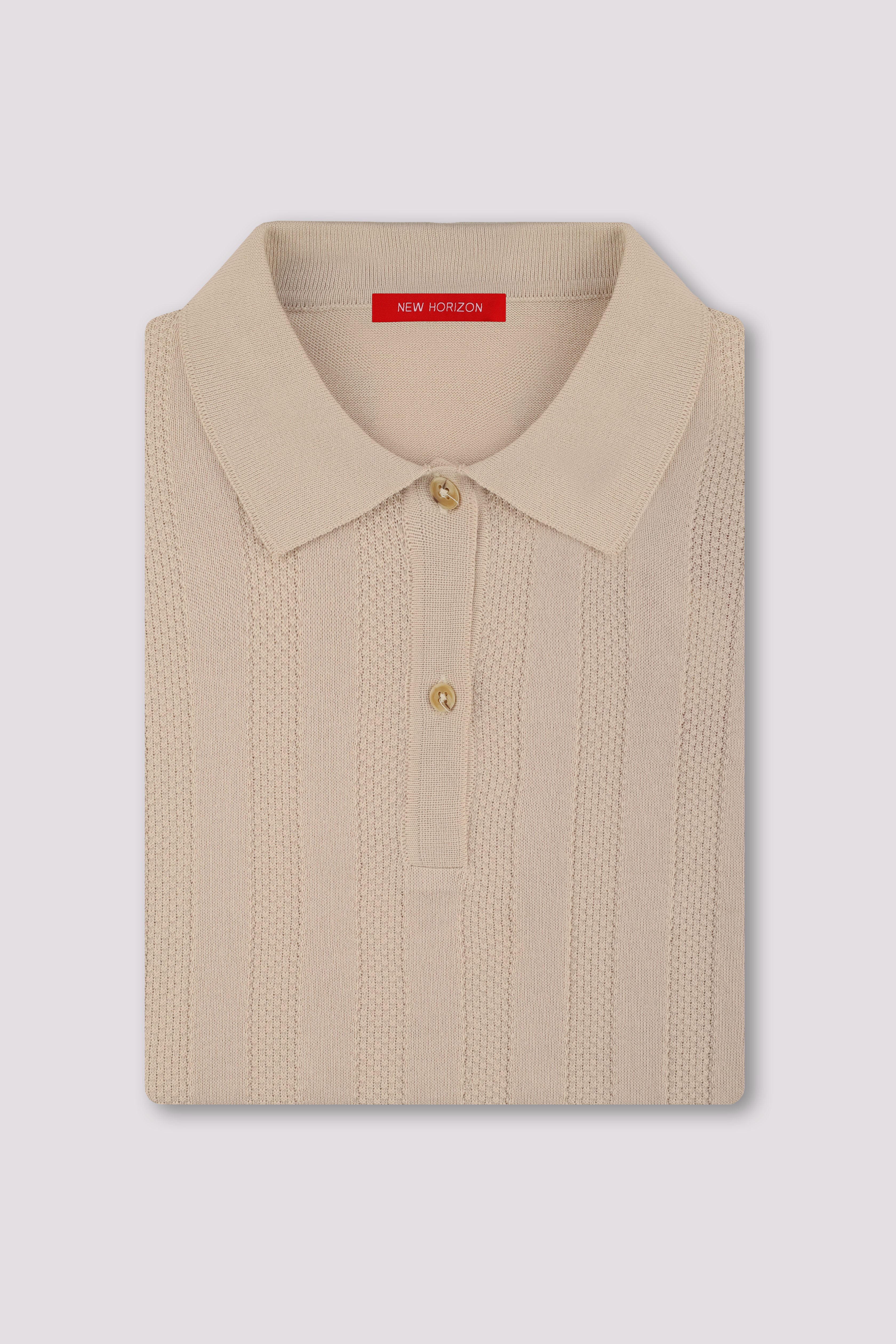 Beige Ribbed Knitted Polo