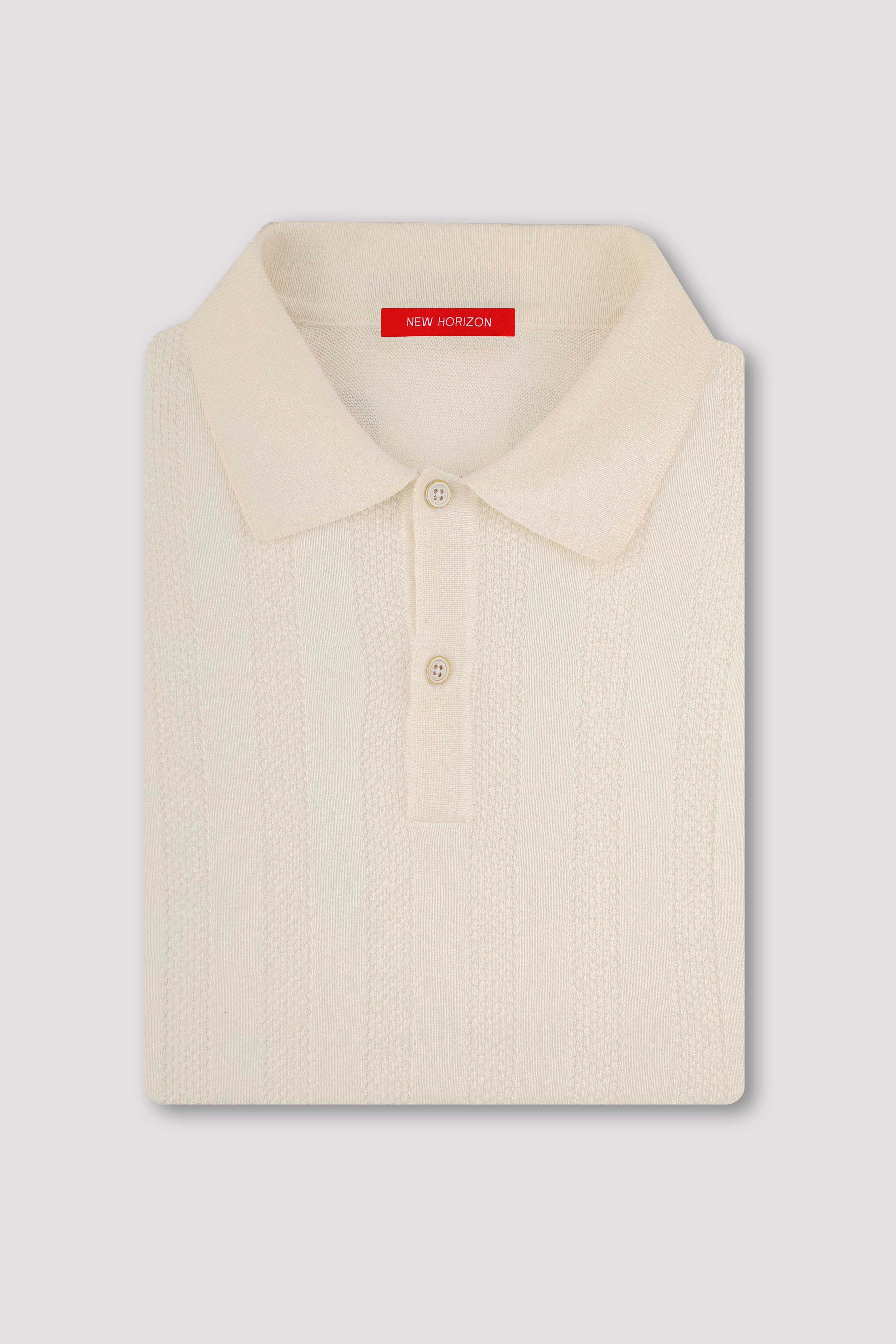 White Ribbed Knitted Polo