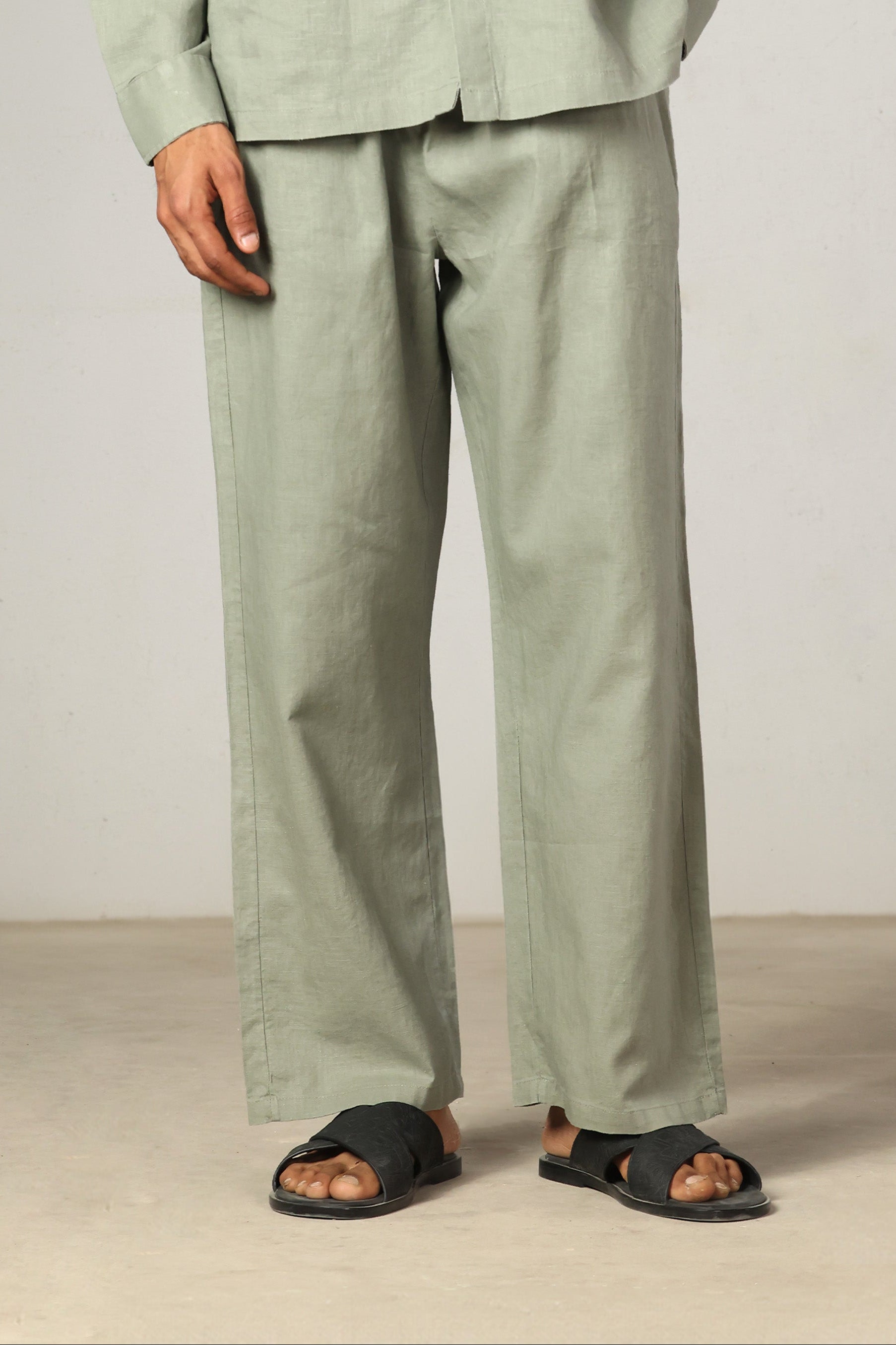 Olive Linen Regular Fit Trousers