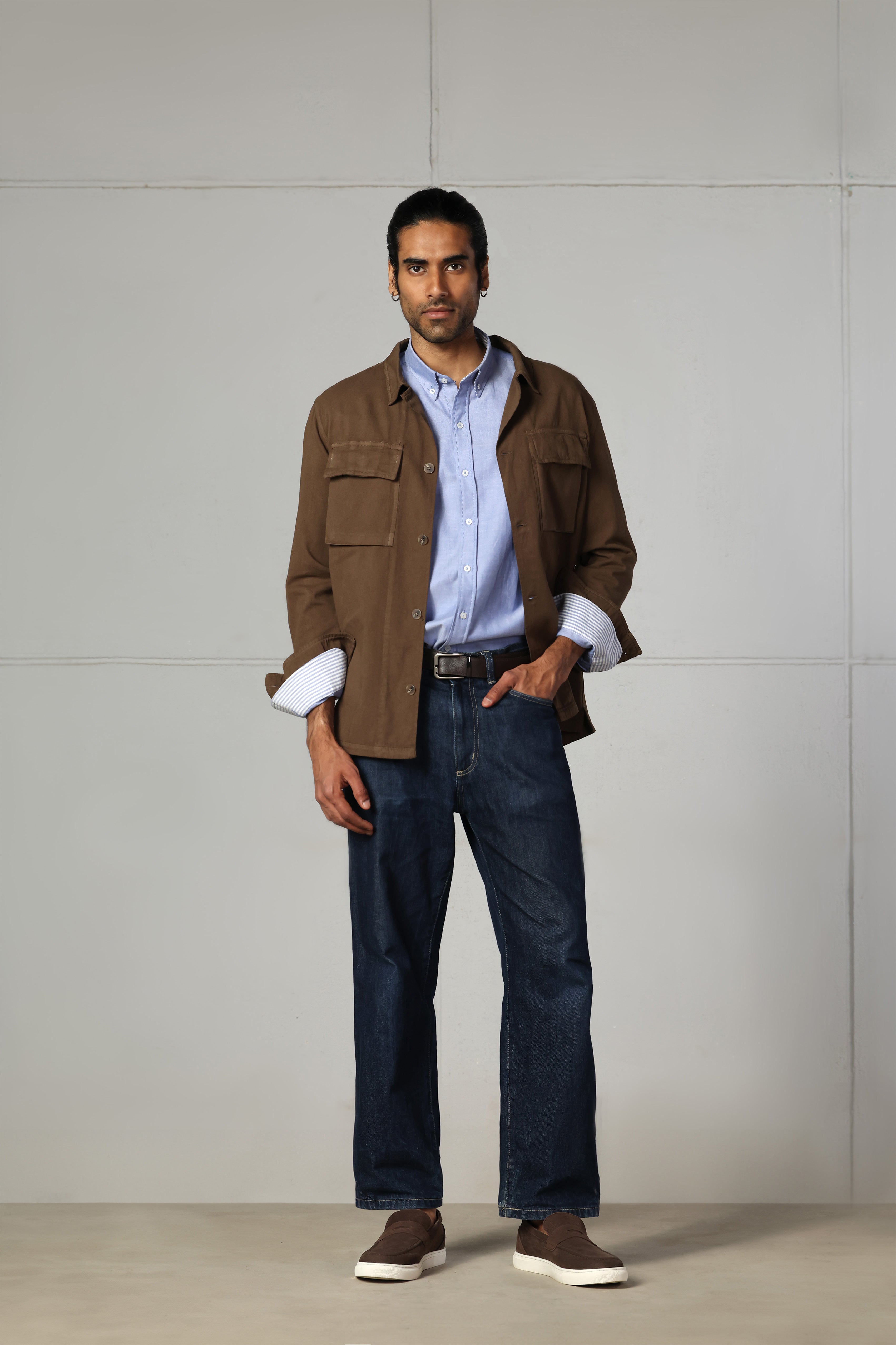 Brown Cotton Gabardine Overshirt