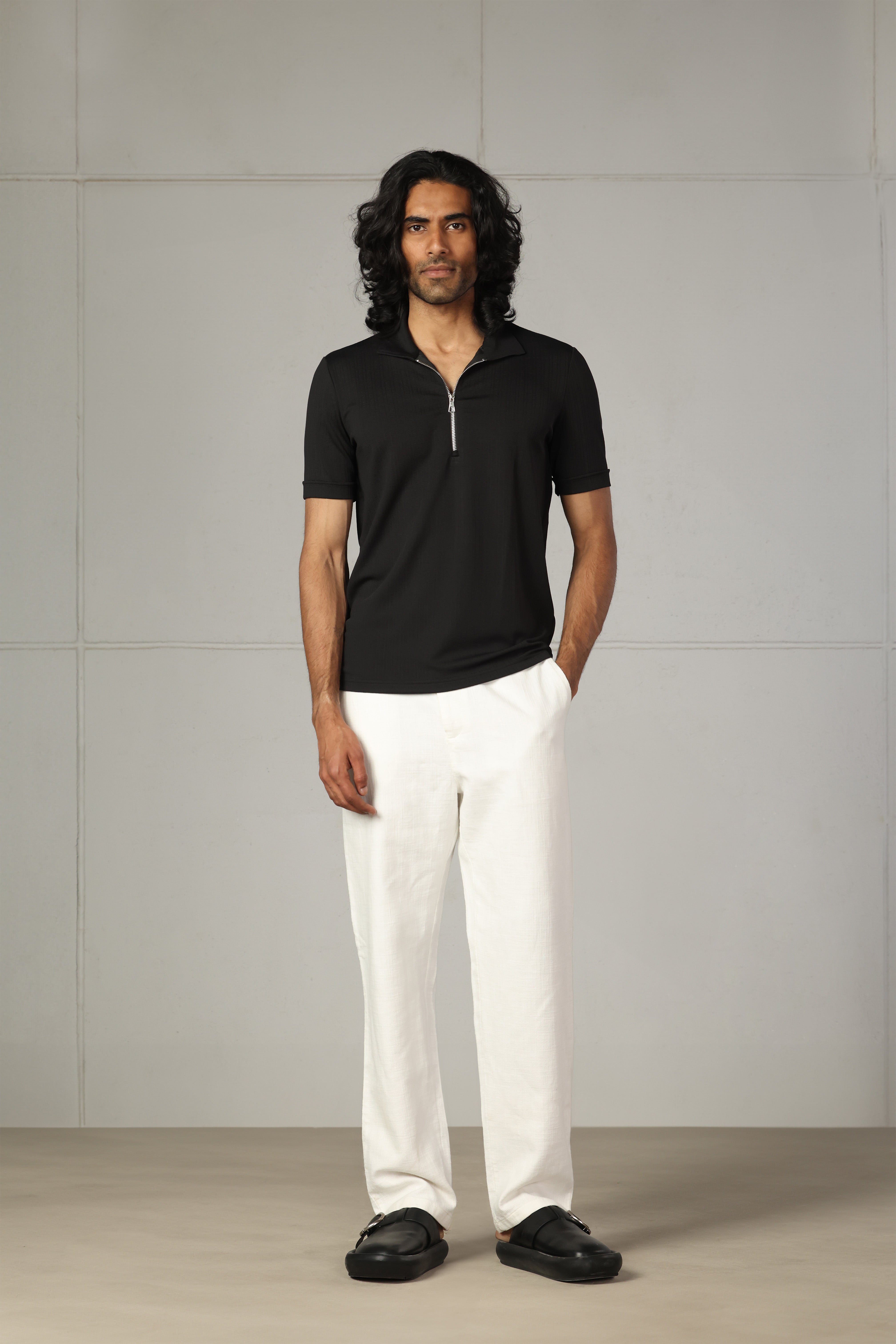 Black Technical Zip-Up Polo Shirt