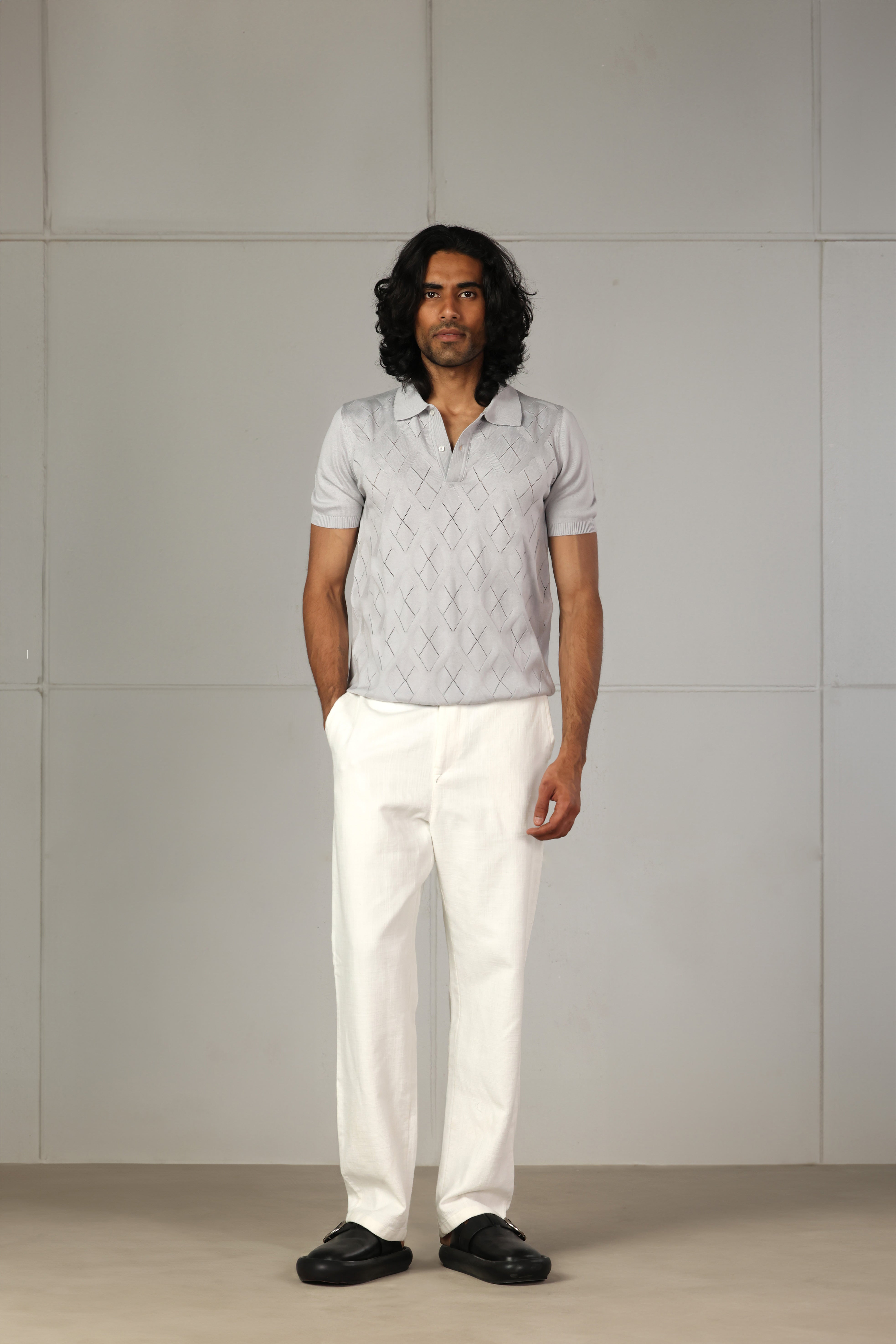 Grey Diamond Knitted Polo